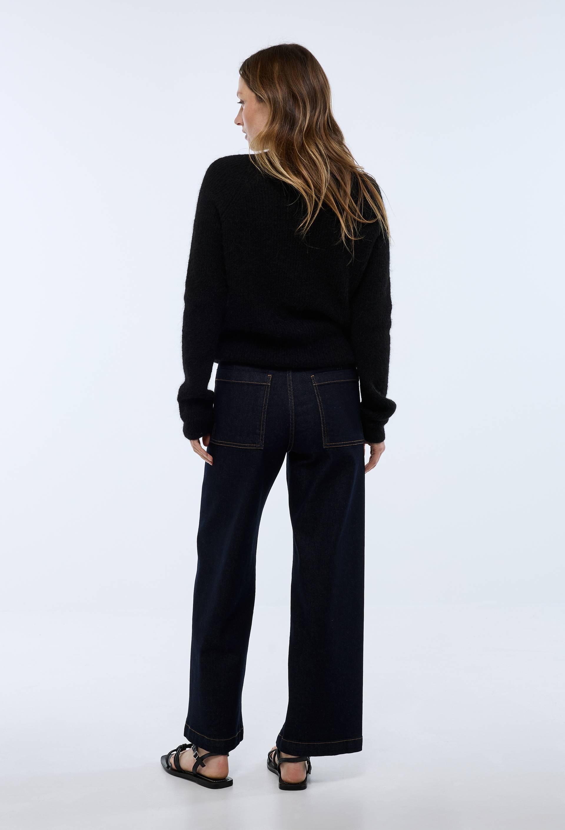 Jean large taille haute crop, Bleu fonc&eacute;, large image number 1.0