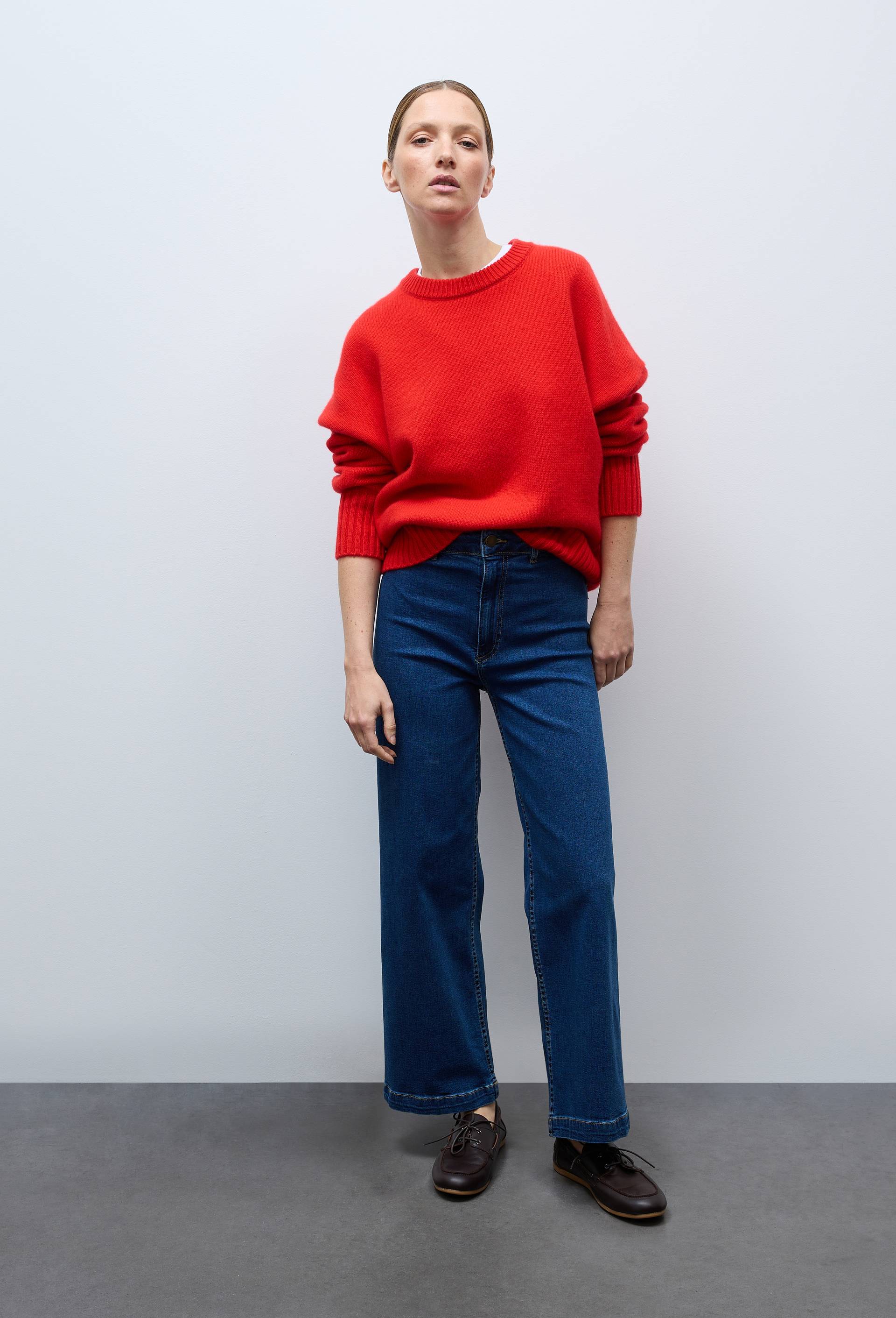 Jean large taille haute crop, Bleu fonc&eacute;, large image number 0