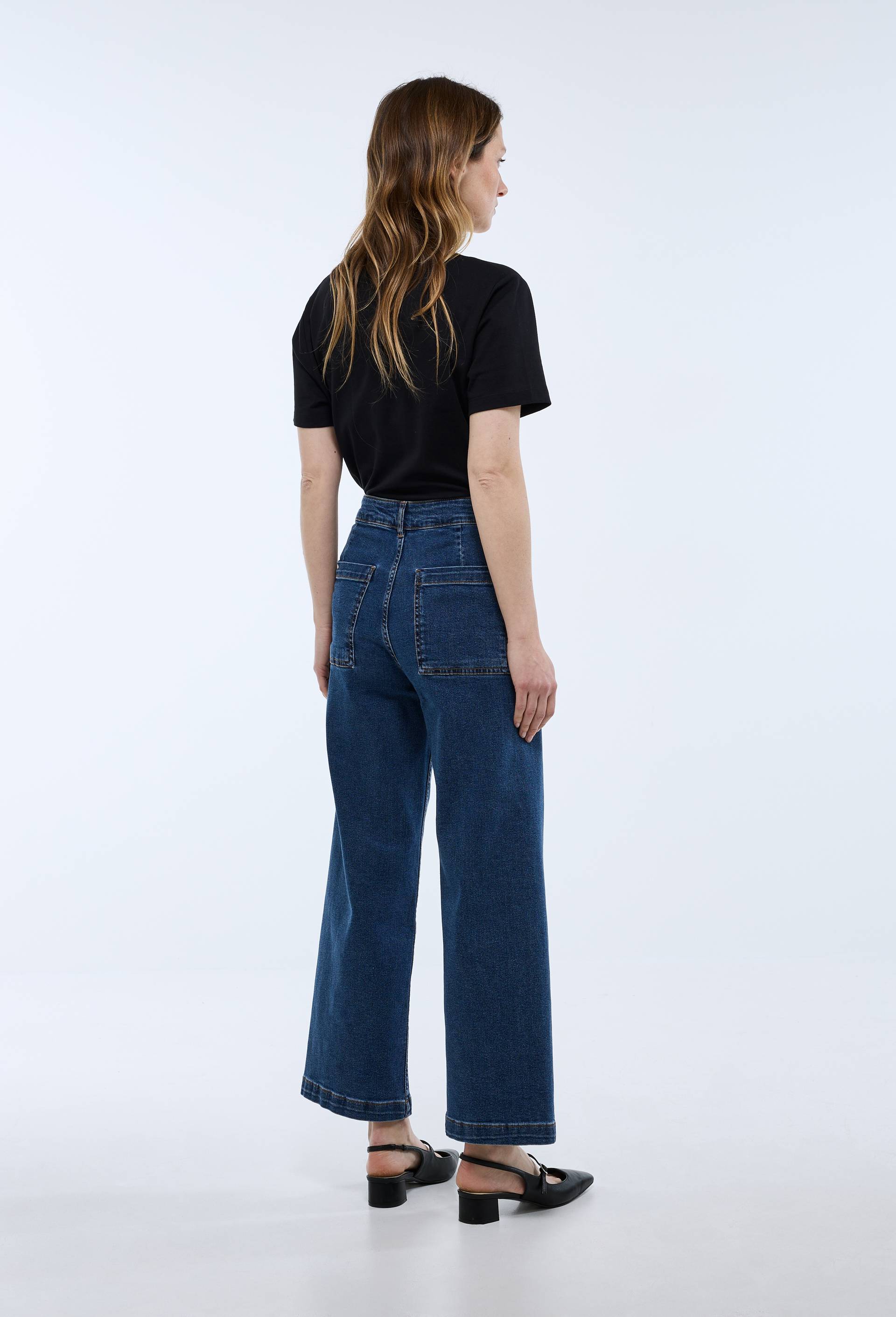Jean large taille haute crop, Bleu fonc&eacute;, large image number 1