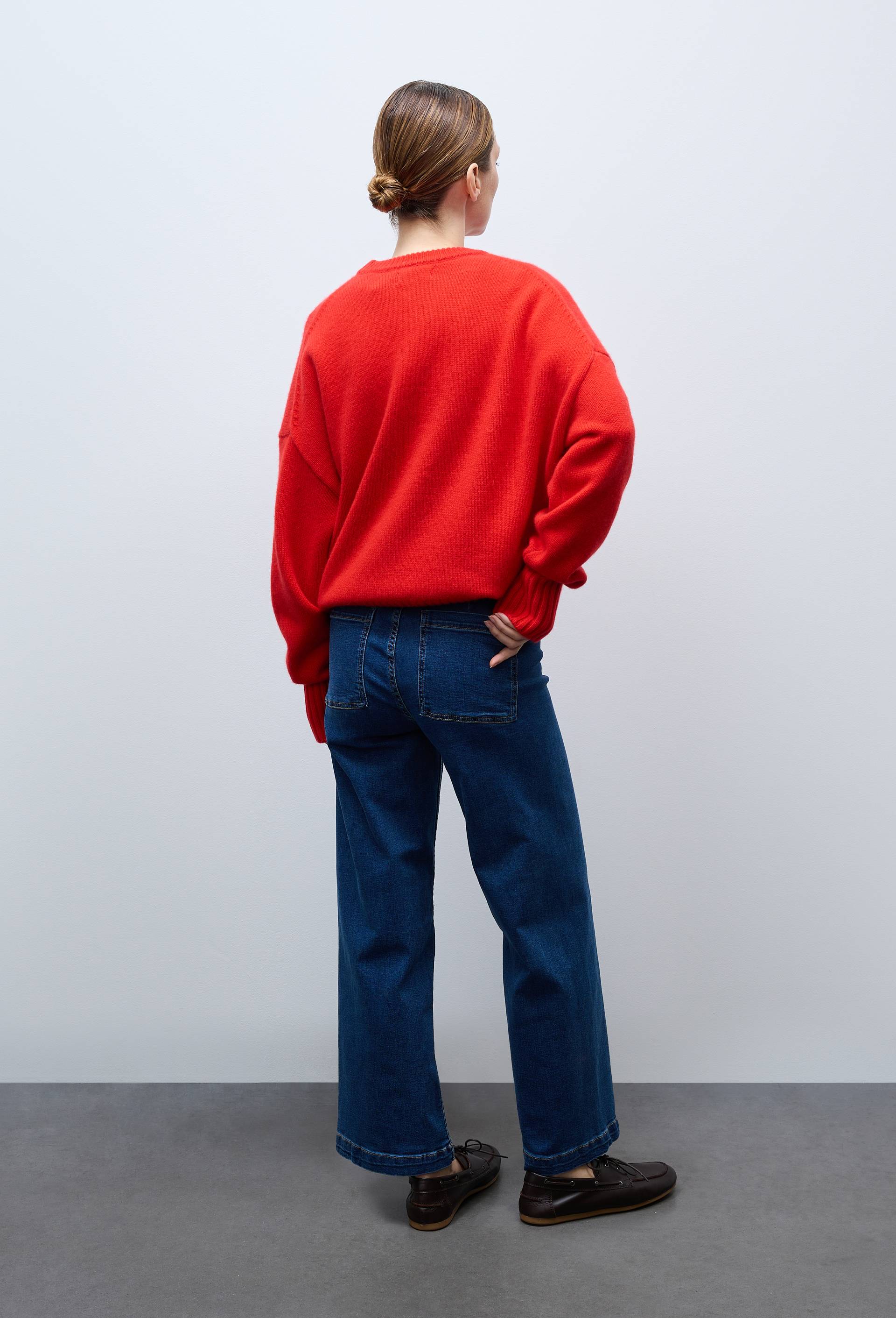 Jean large taille haute crop, Bleu fonc&eacute;, large image number 1