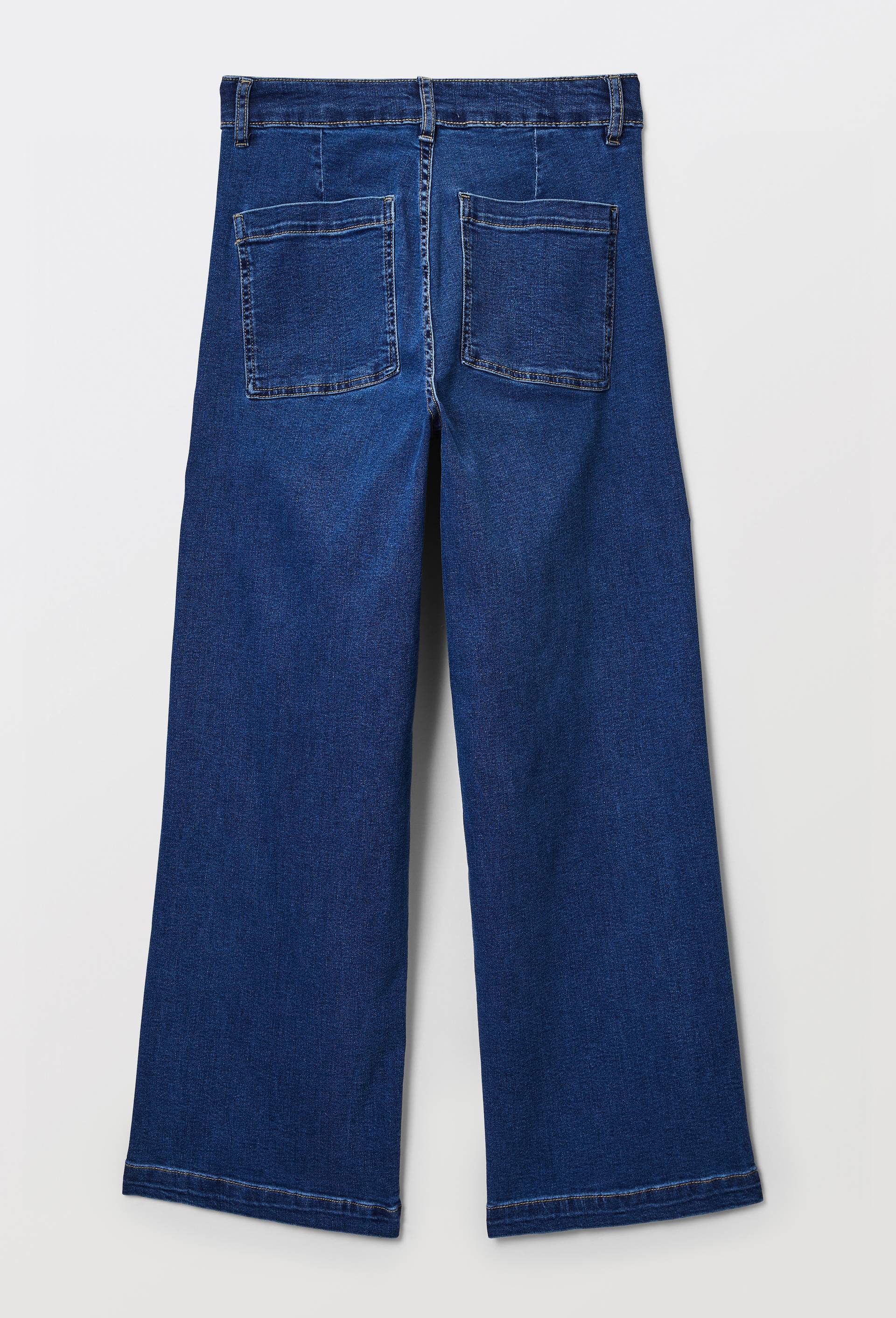 Jean large taille haute crop, Bleu fonc&eacute;, large image number 3
