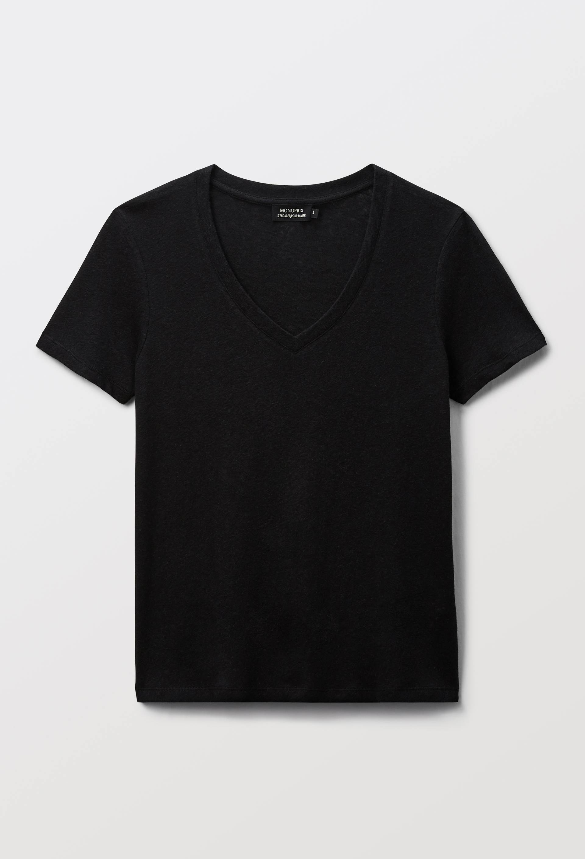 T-shirt manches courtes uni contenant du lin, Noir, large image number 2