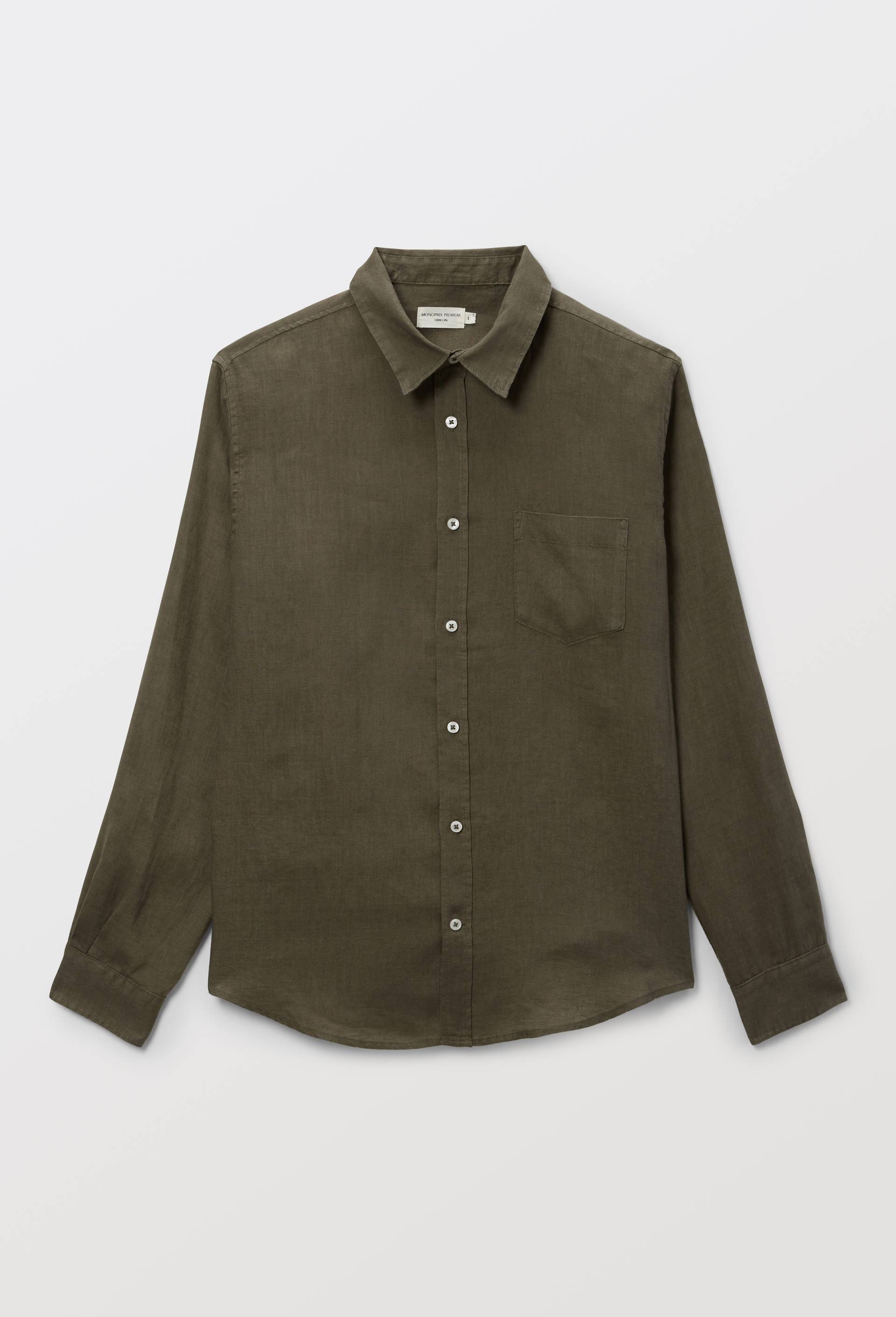 Chemise manches longues en lin, Vert fonc&eacute;, large image number 2.0