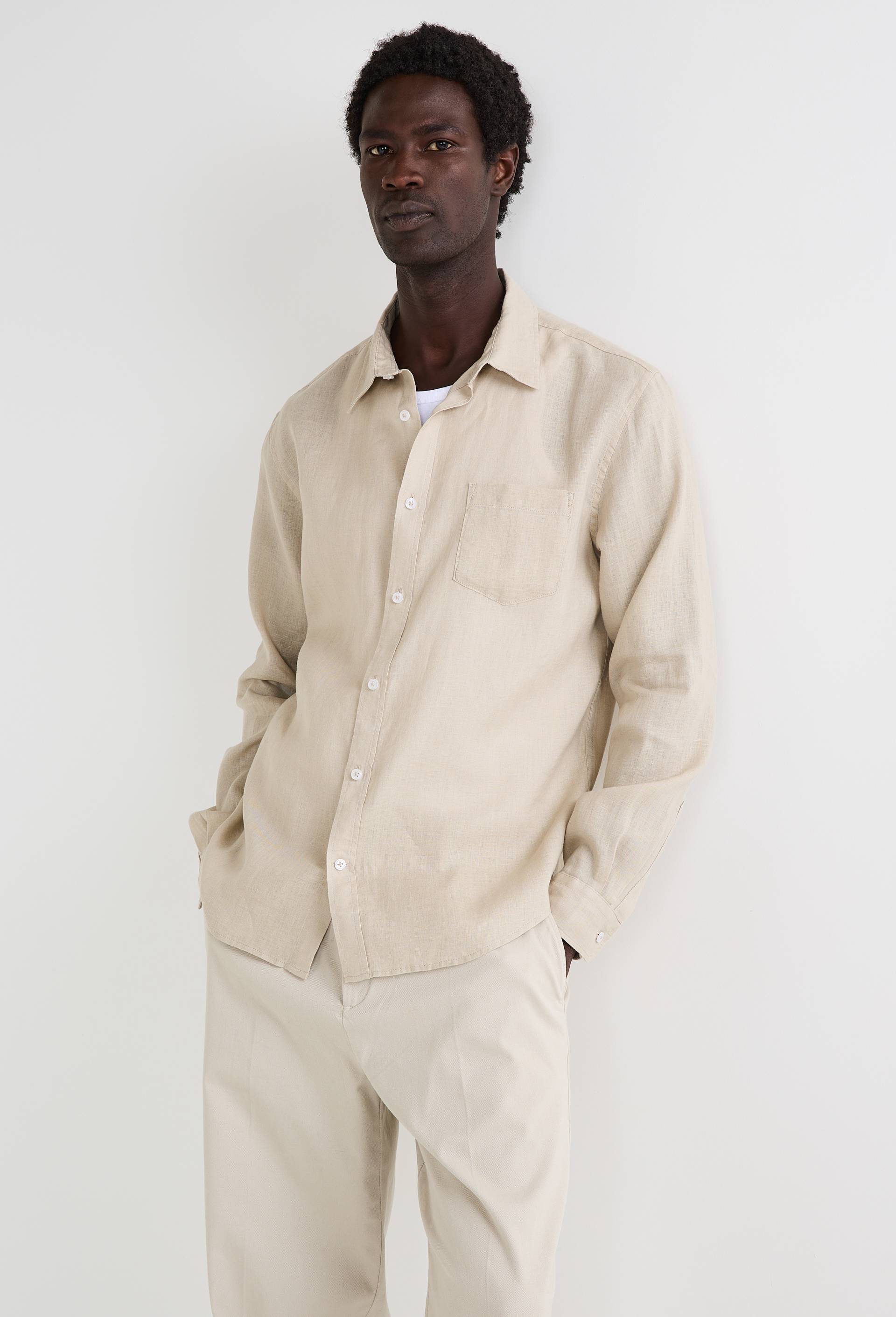 Chemise manches longues en lin, Beige clair, large image number 0