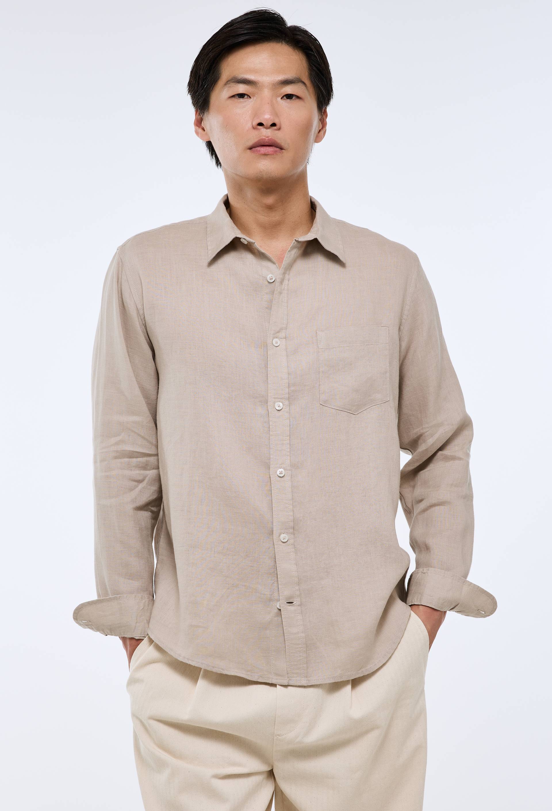 Chemise manches longues en lin, Beige clair, swatch image