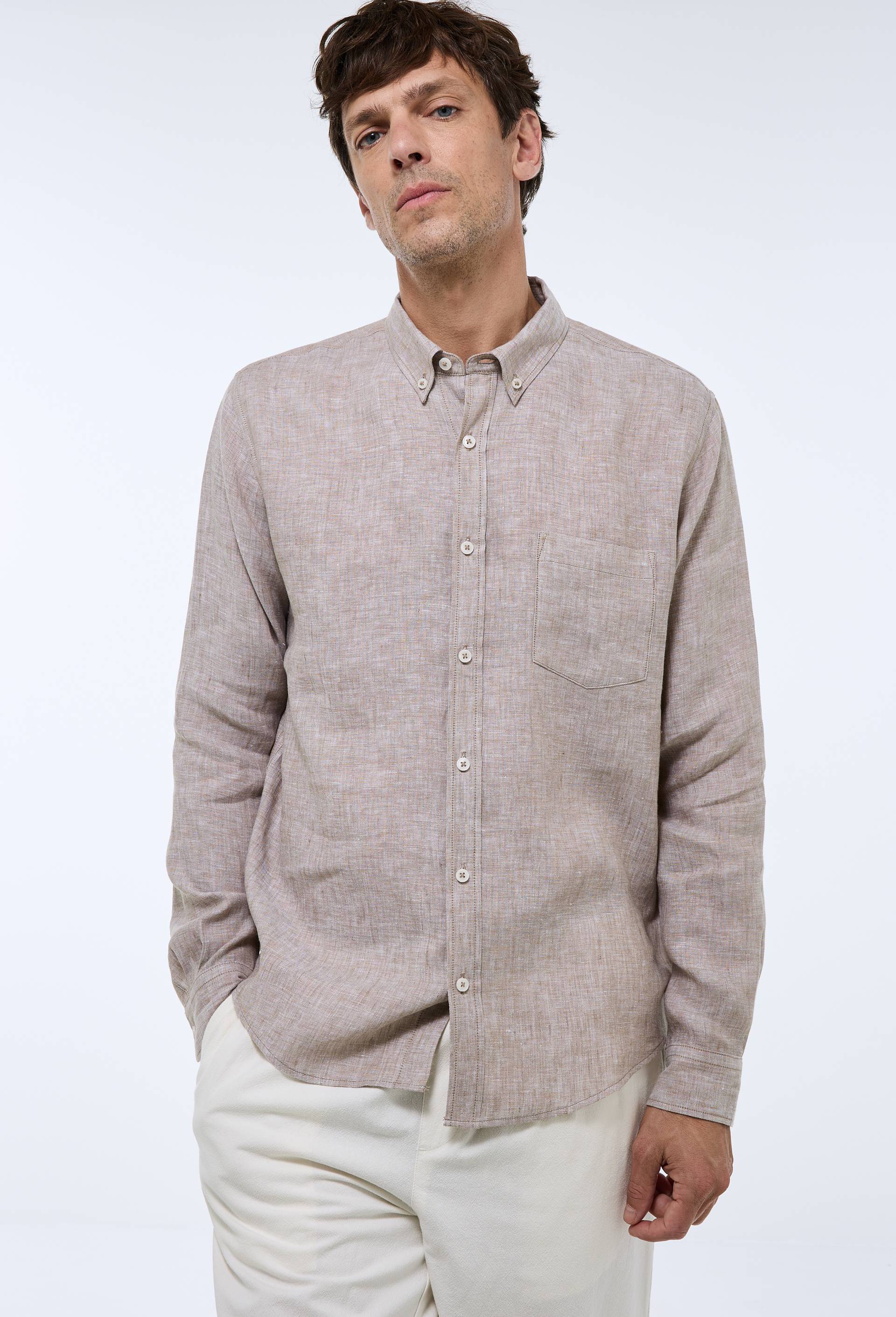 Chemise manches longues chambray en lin - MONOPRIX PREMIUM - Modalova