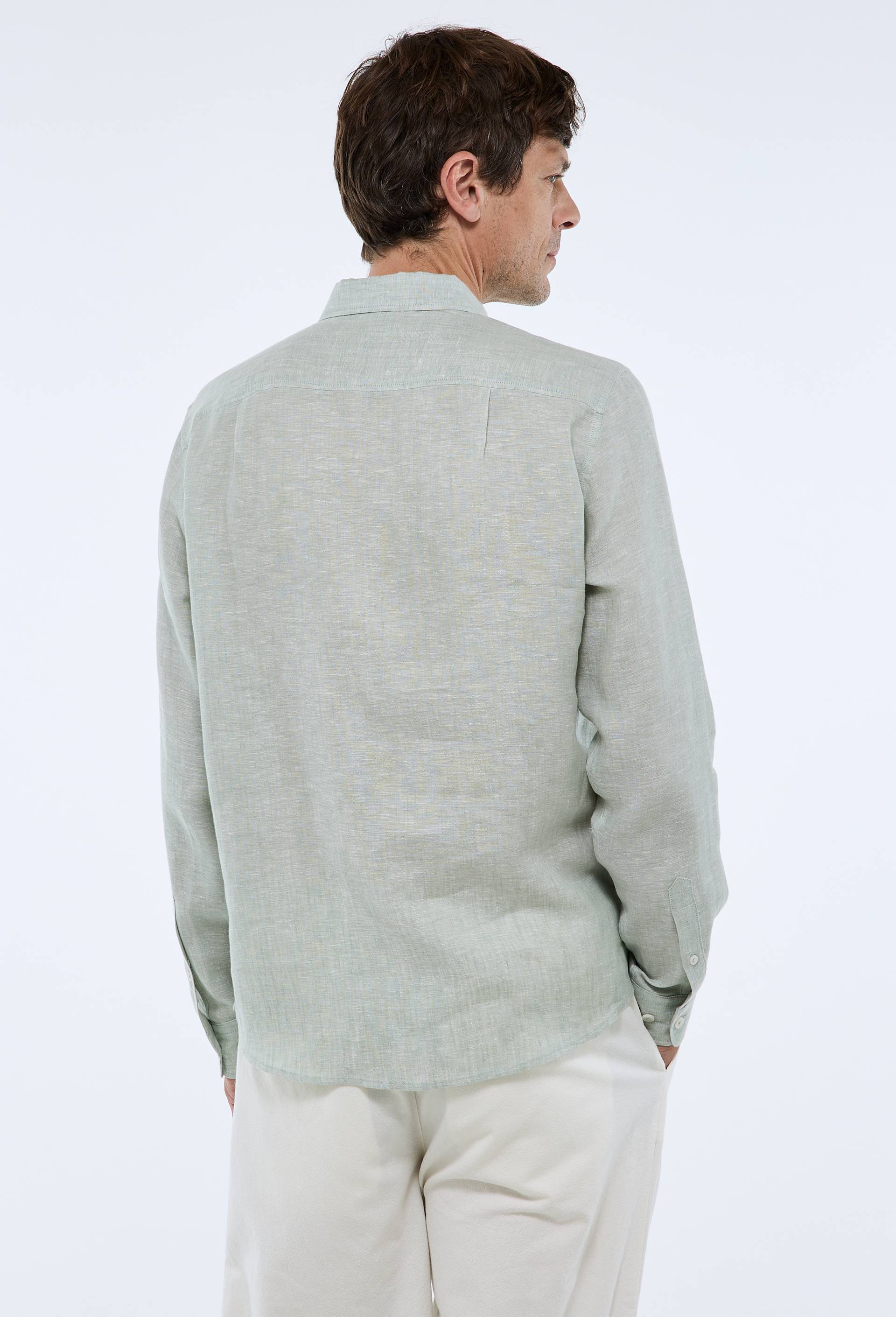 Chemise manches longues chambray en lin, Vert clair, large image number 1