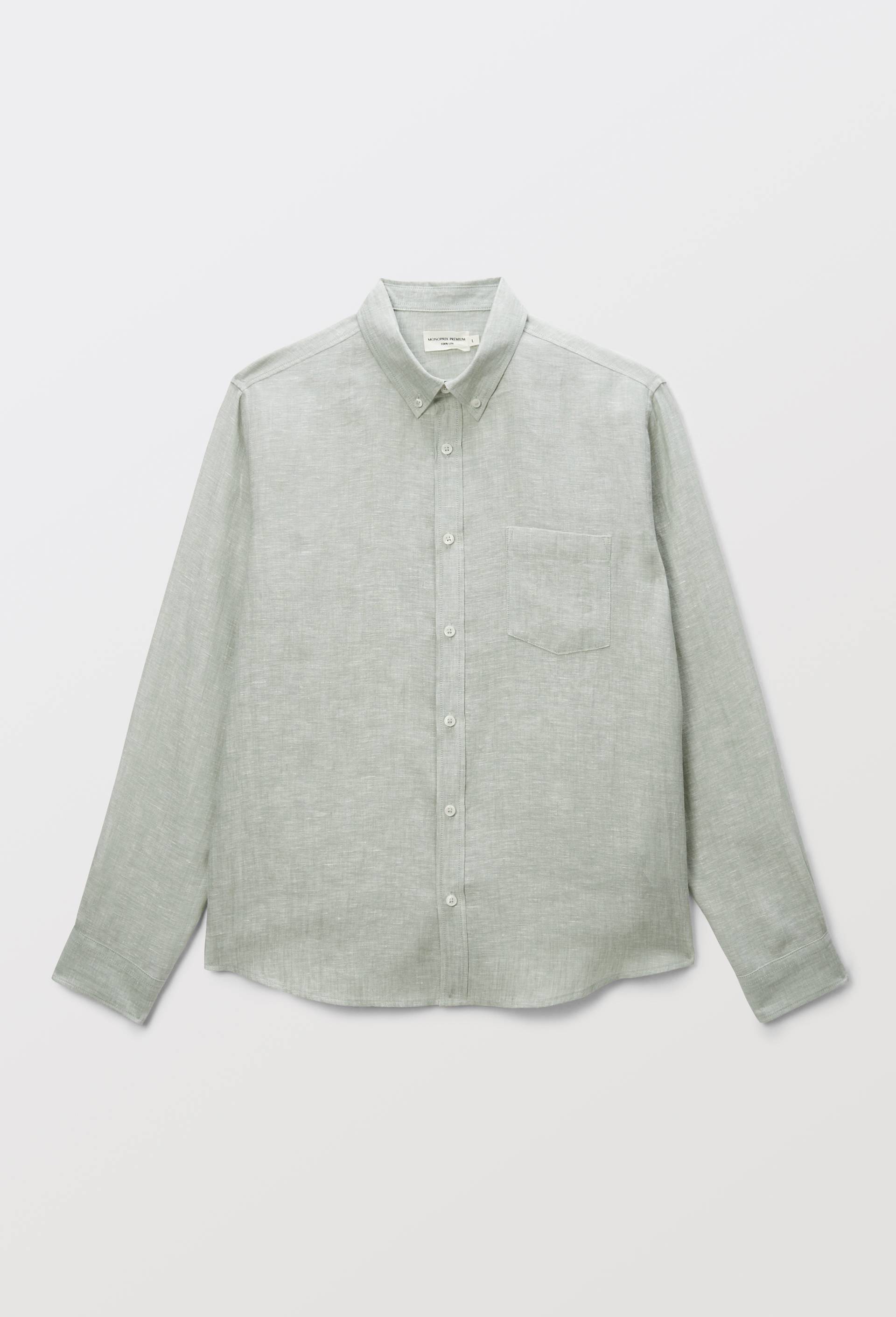 Chemise manches longues chambray en lin, Vert clair, large image number 2