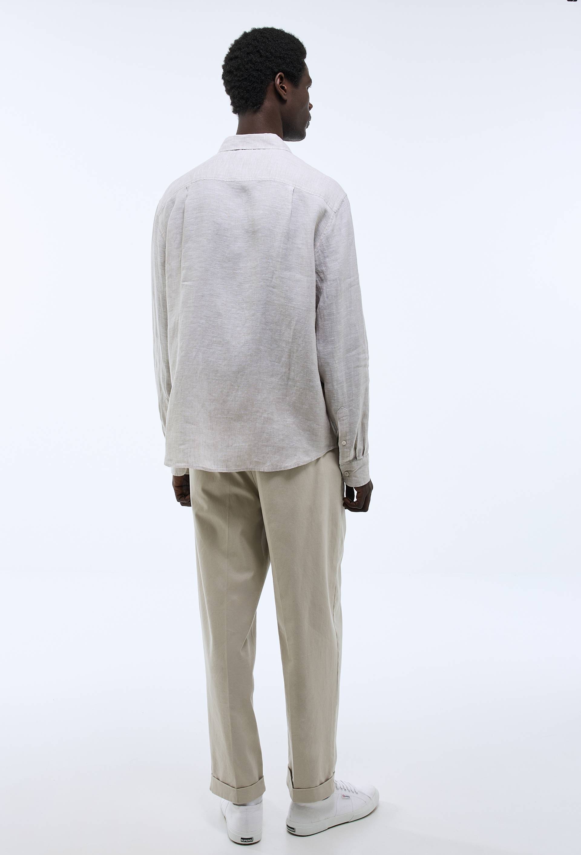 Chemise manches longues chambray en lin, Beige clair, large image number 1.0