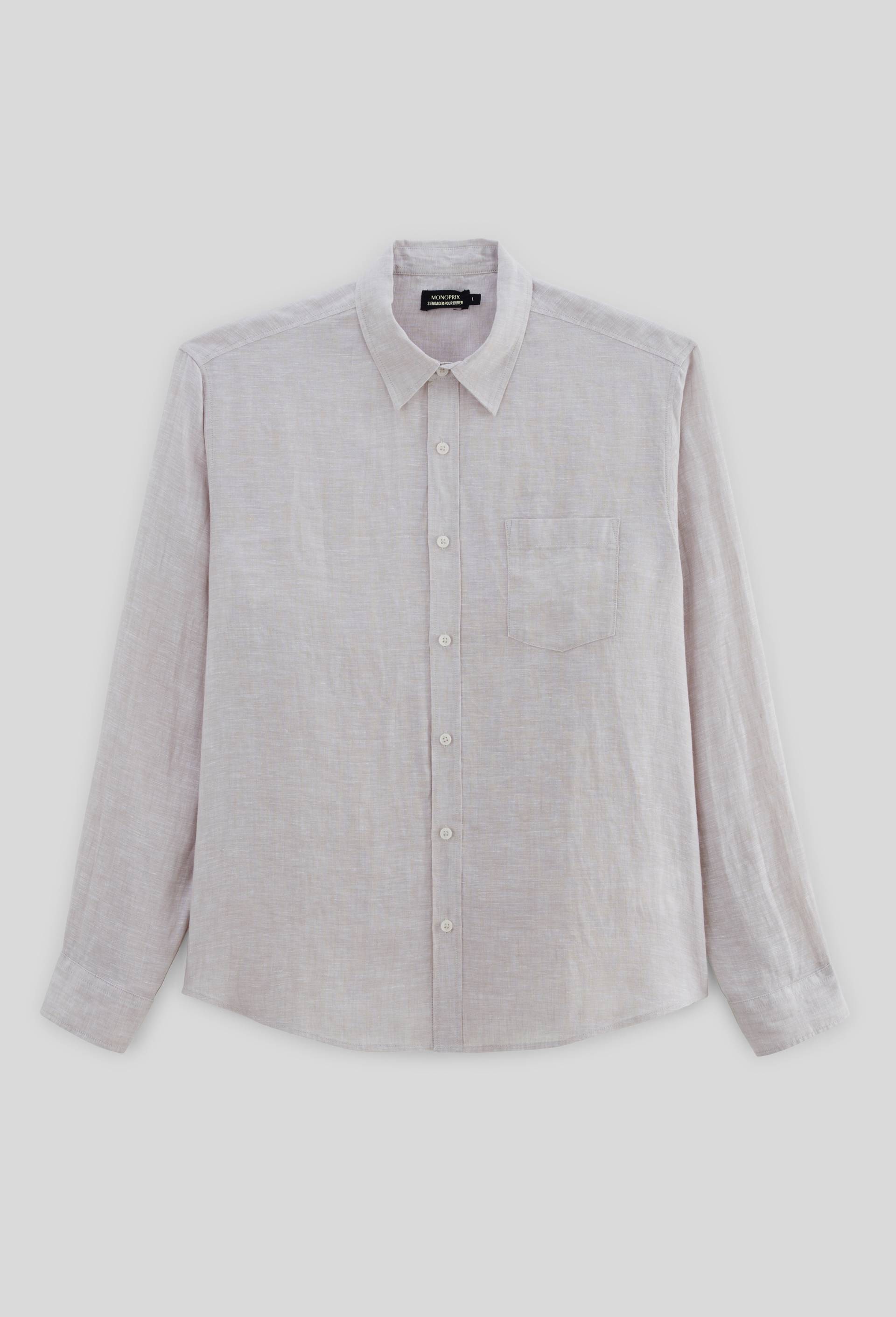 Chemise manches longues chambray en lin, Beige clair, large image number 2