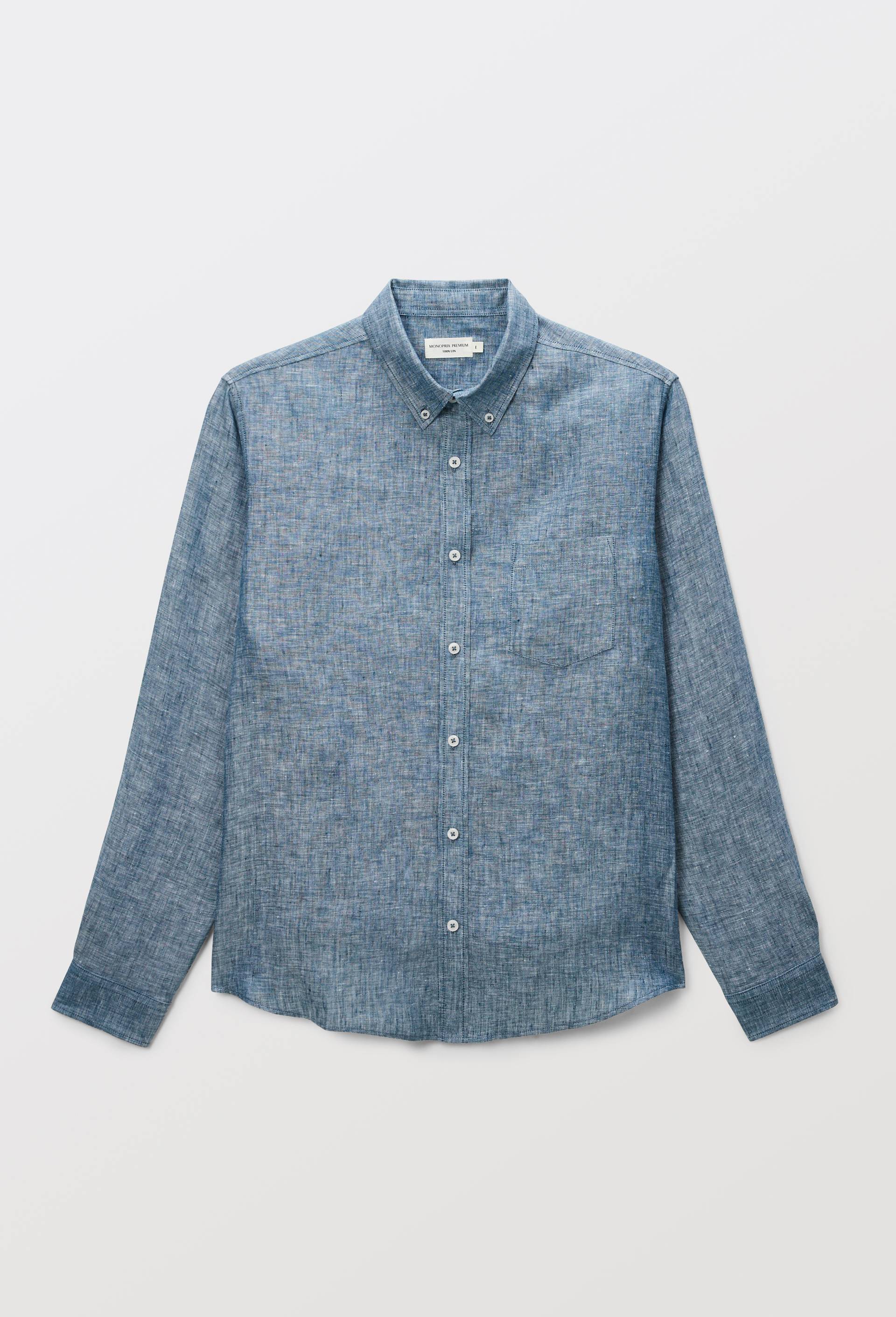 Chemise manches longues chambray en lin, Bleu fonc&eacute;, large image number 2