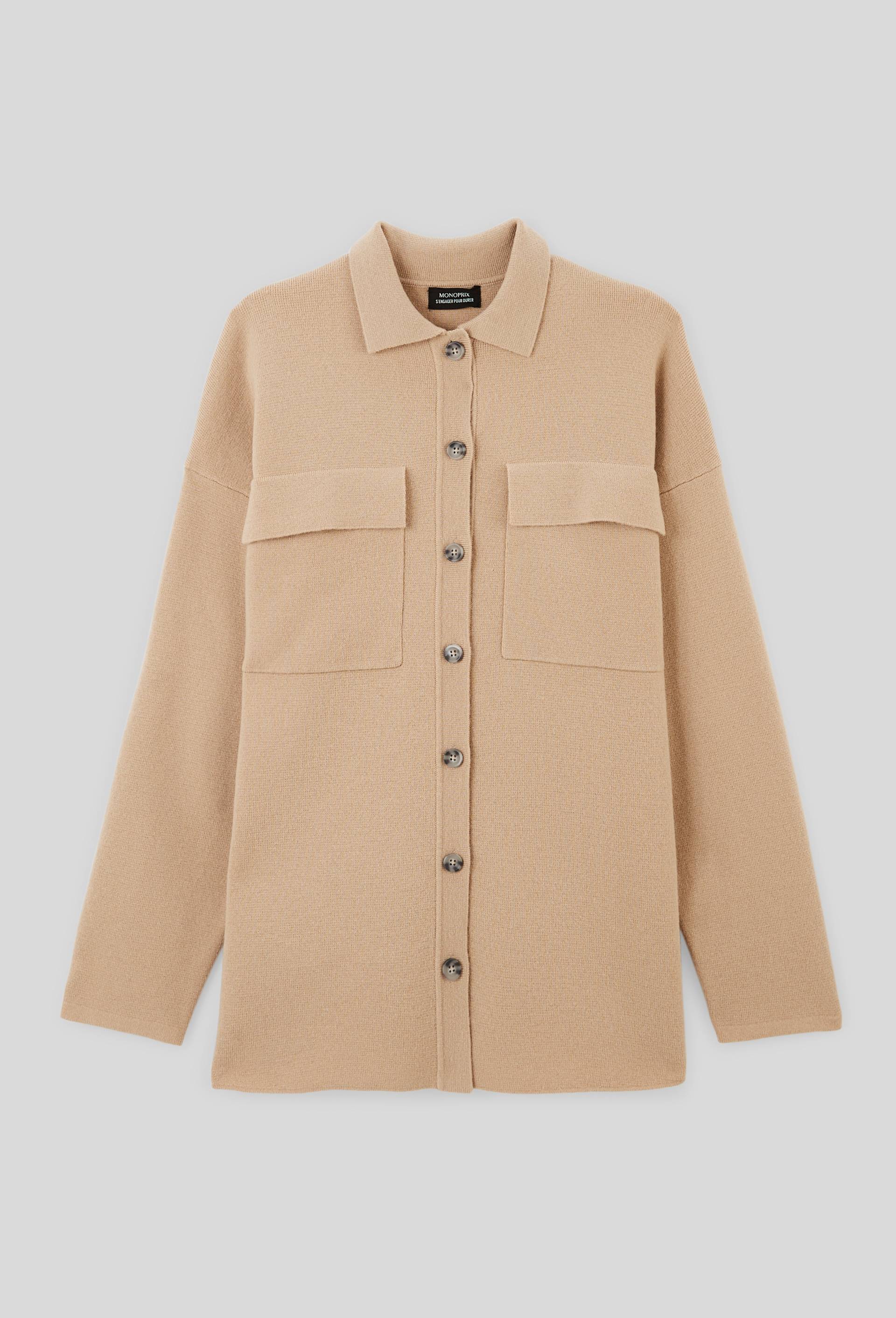Sur chemise oversize en milano contenant de la laine, certifi&eacute; OEKOTEX, Beige, large image number 3