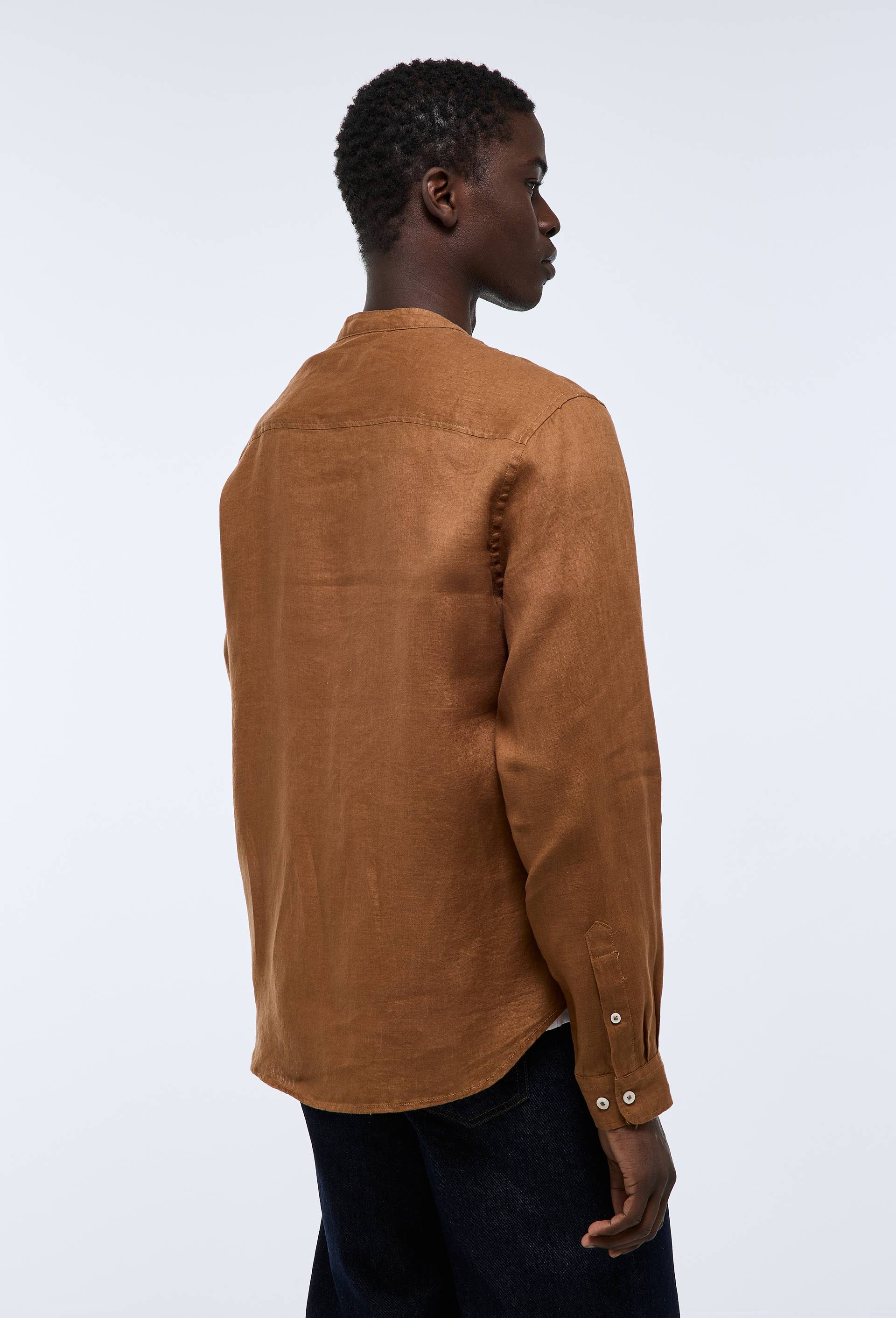 Chemise manches longues col mao en lin, Beige, large image number 1.0