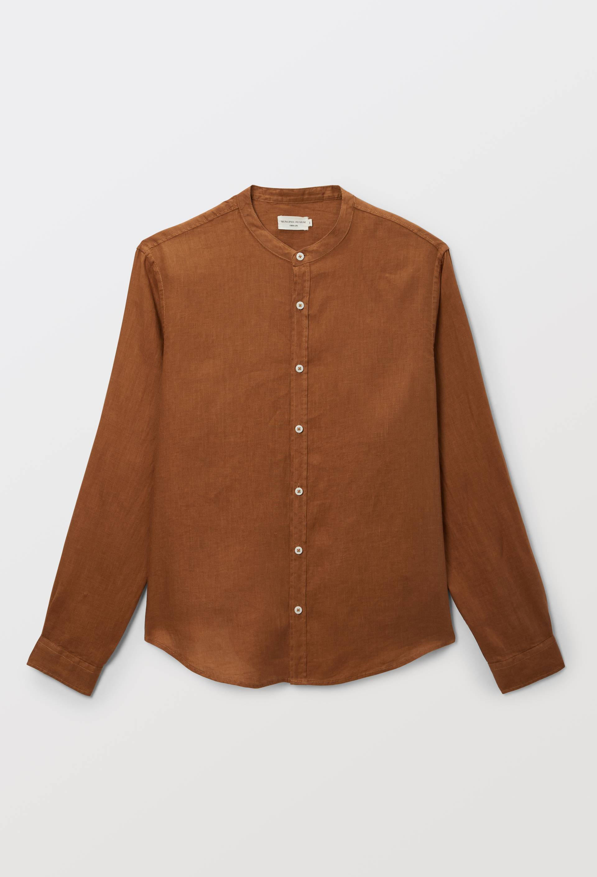 Chemise manches longues col mao en lin, Beige, large image number 2.0