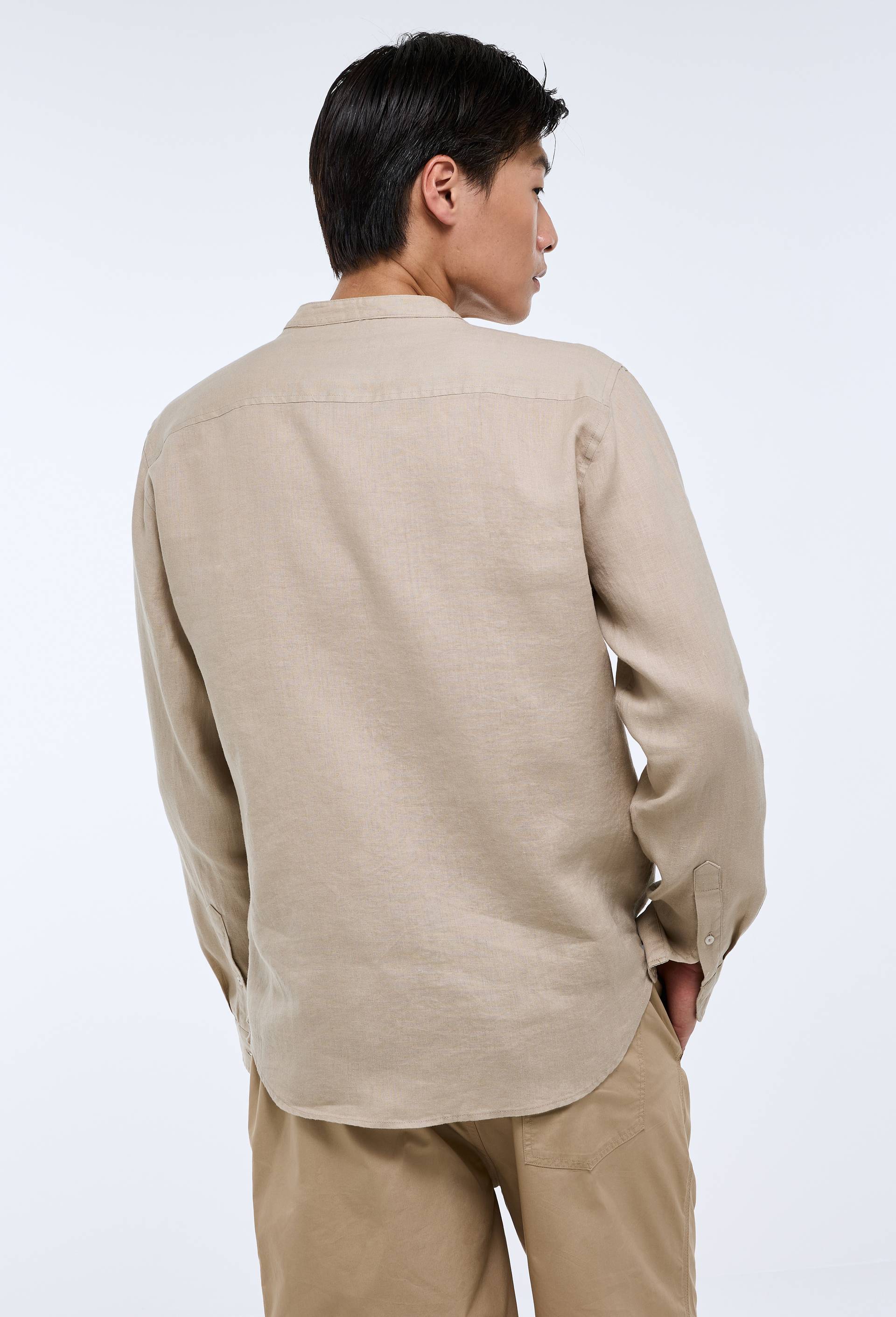 Chemise manches longues col mao en lin, Beige clair, large image number 1