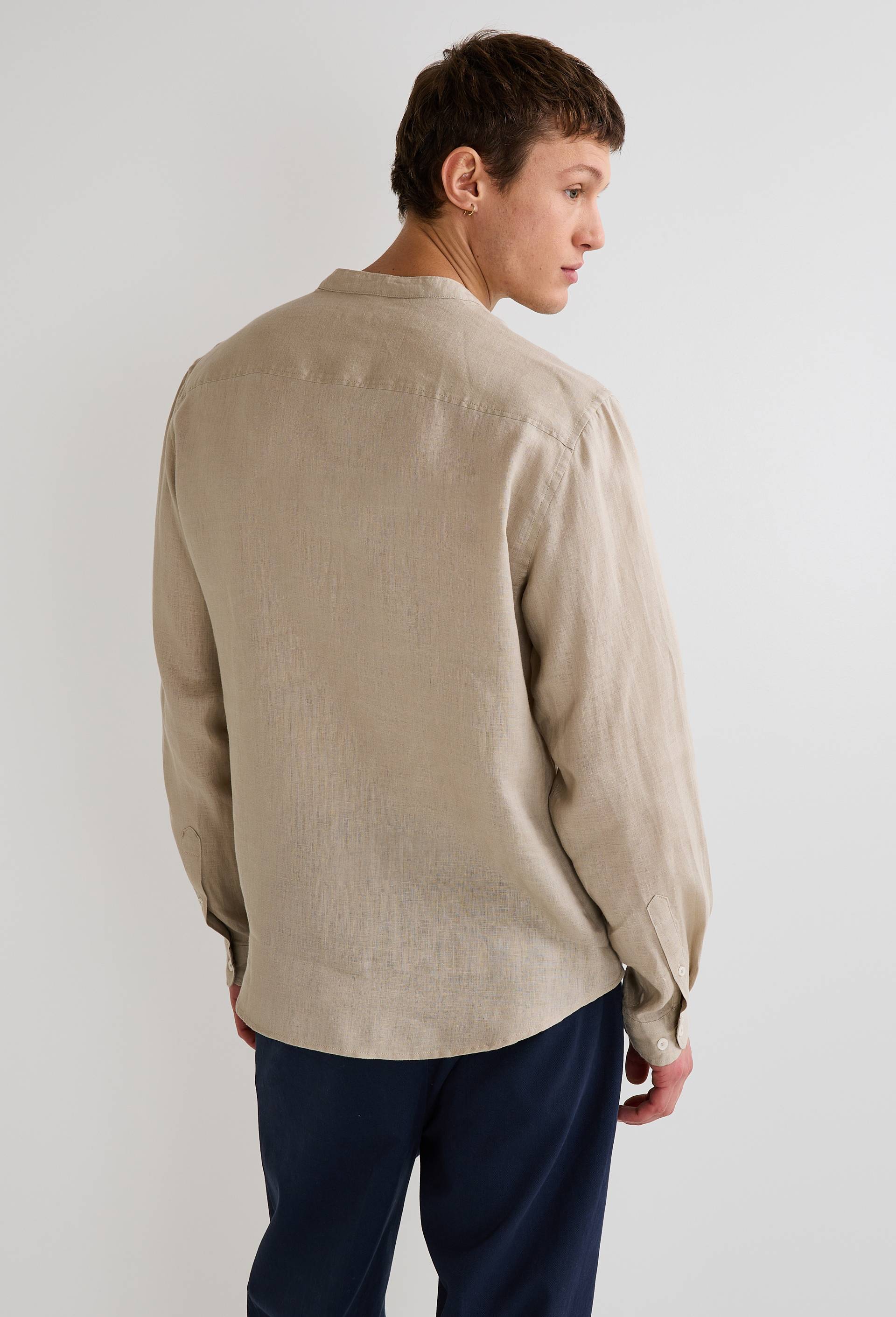 Chemise manches longues col mao en lin, Beige clair, large image number 3