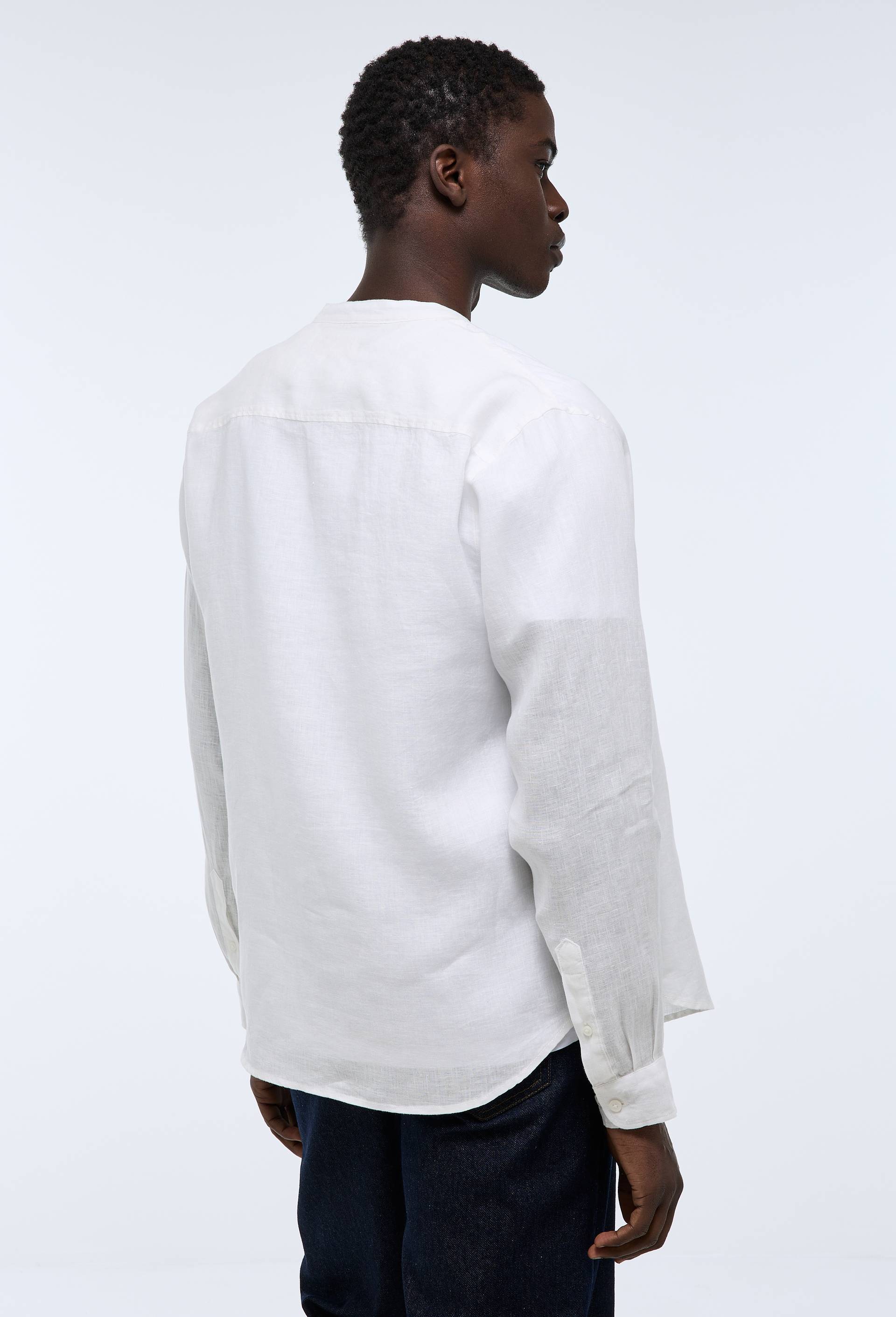 Chemise manches longues col mao en lin, Beige clair, large image number 1