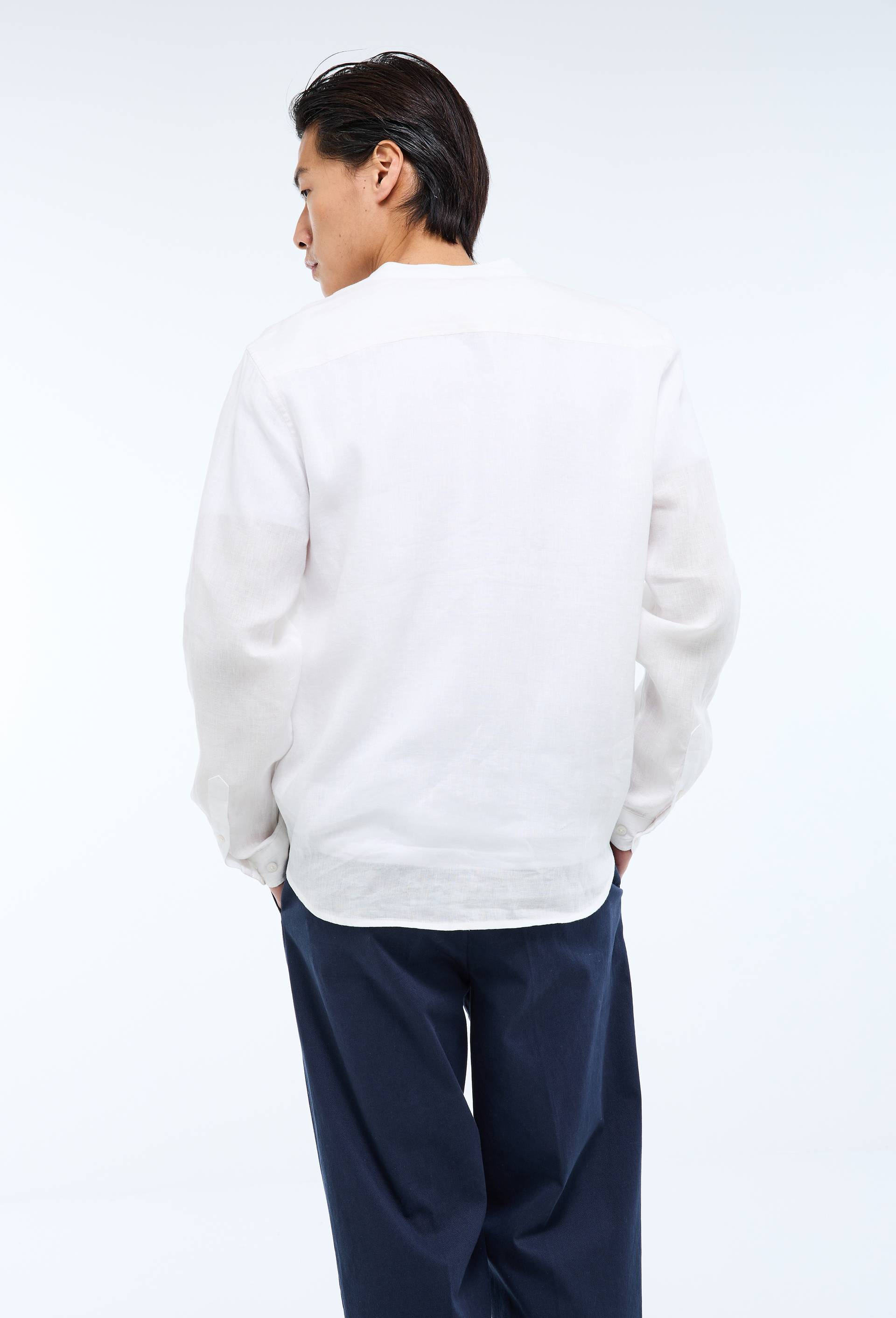 Chemise manches longues col mao en lin, Beige clair, large image number 2