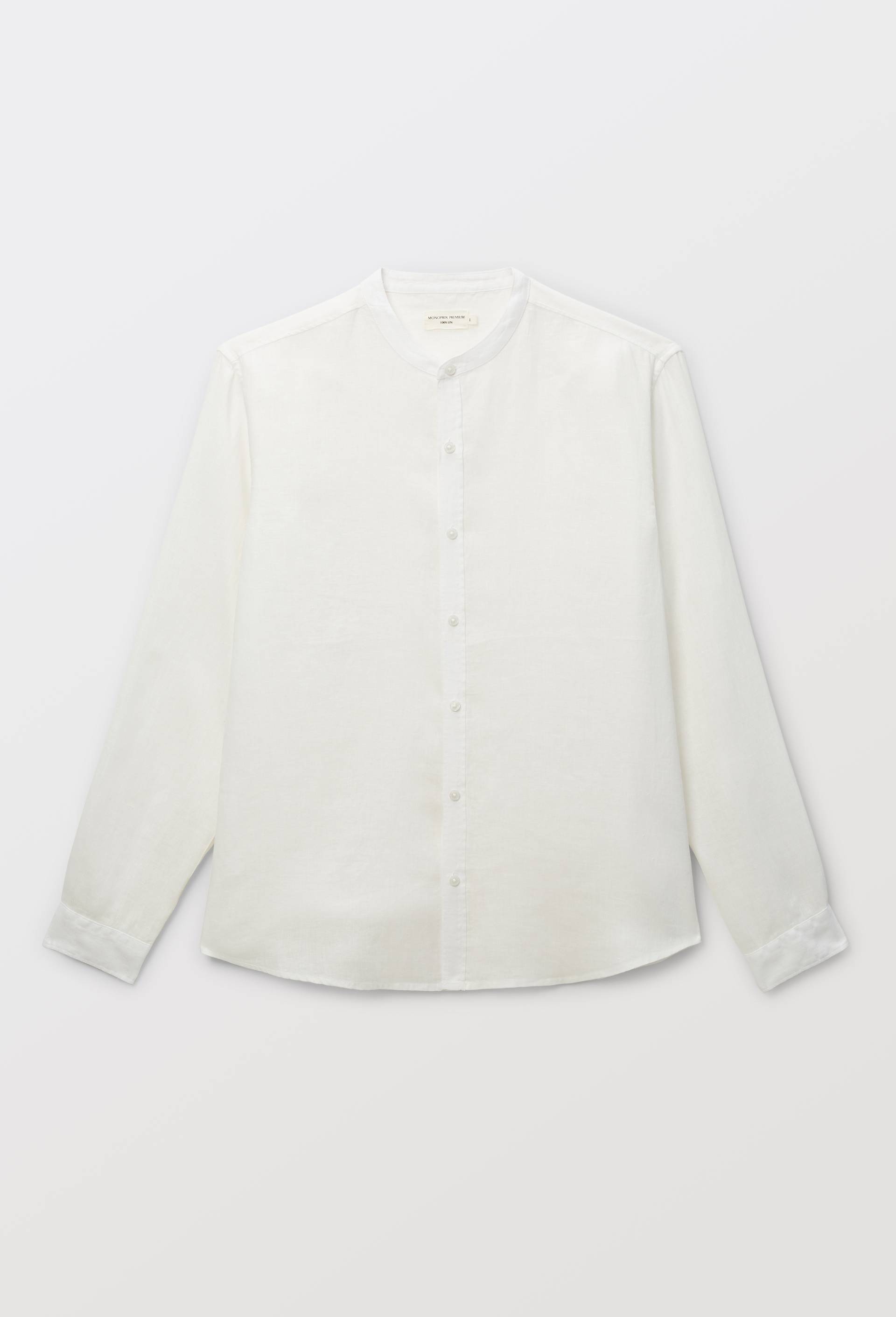 Chemise manches longues col mao en lin, Beige clair, large image number 3