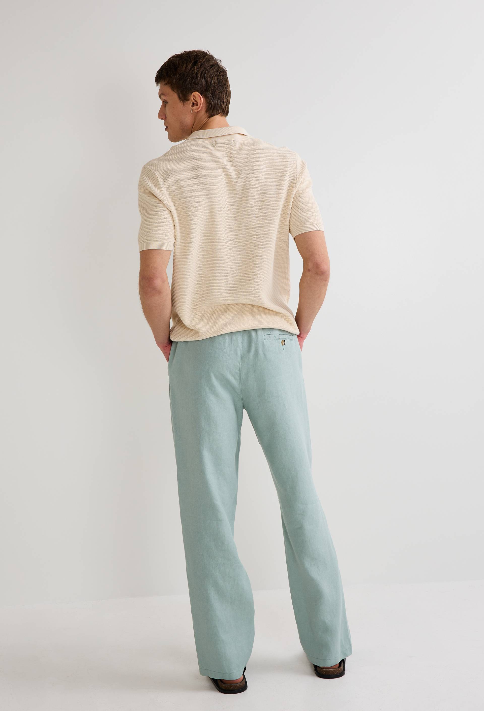Pantalon &eacute;lastiqu&eacute; en lin, Vert clair, large image number 1