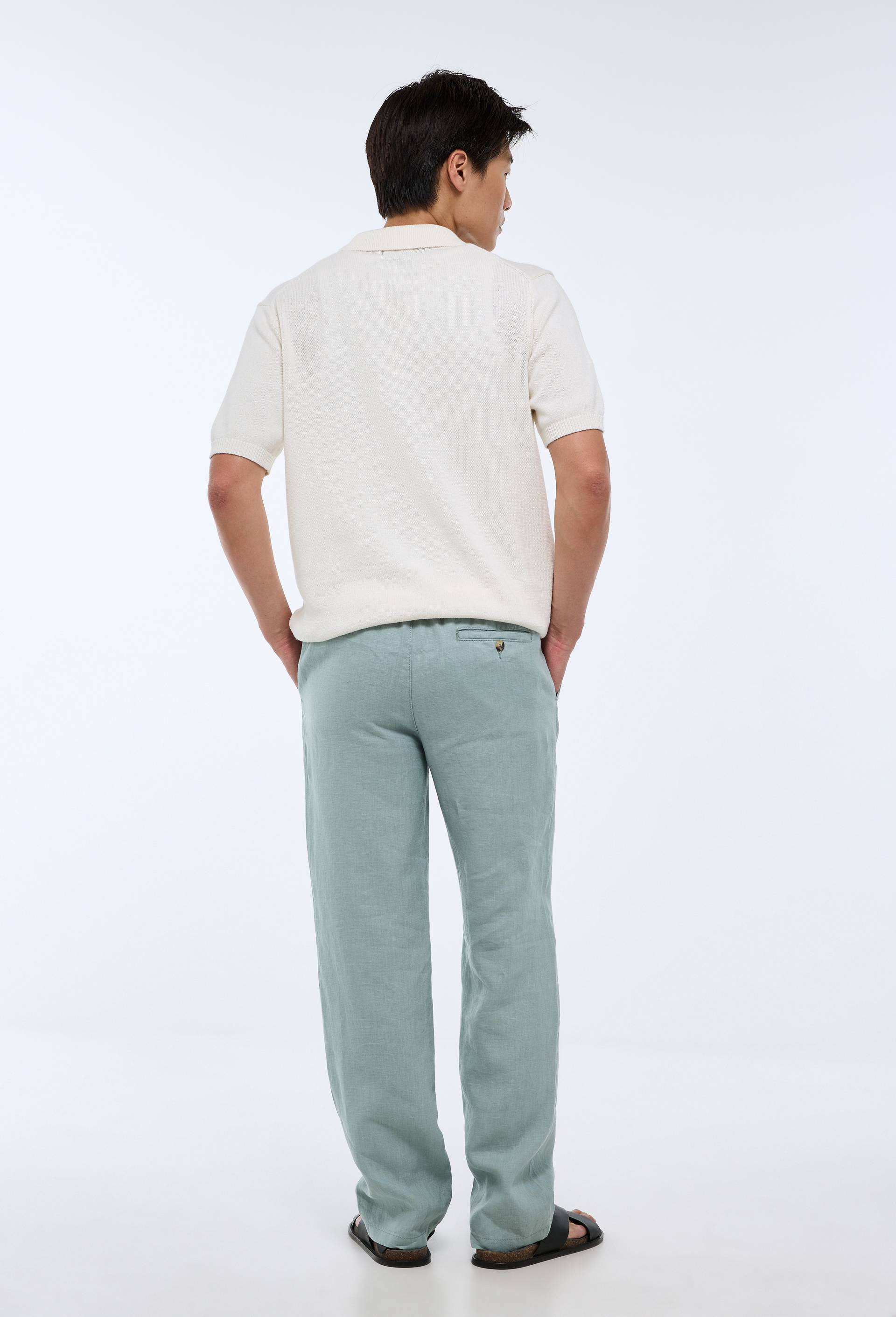 Pantalon &eacute;lastiqu&eacute; en lin, Vert clair, large image number 1