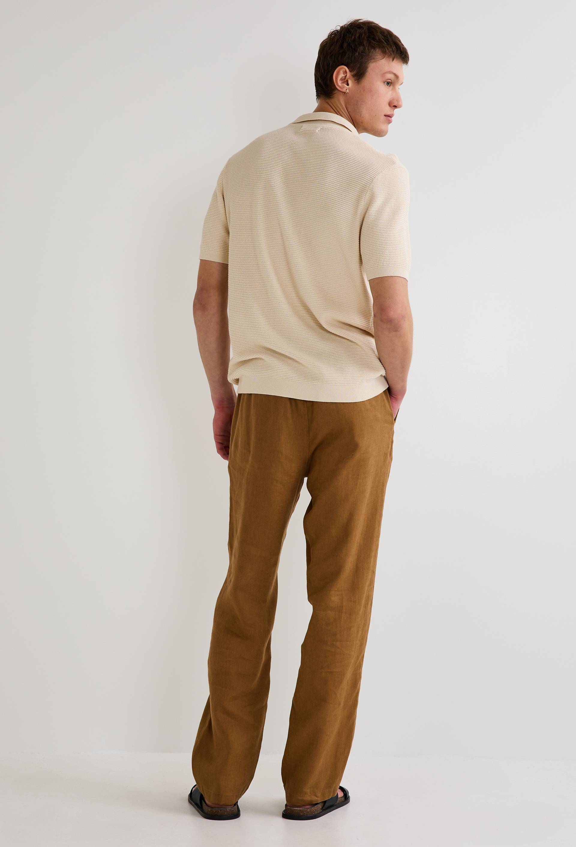 Pantalon élastiqué en lin, Beige, large image number 1