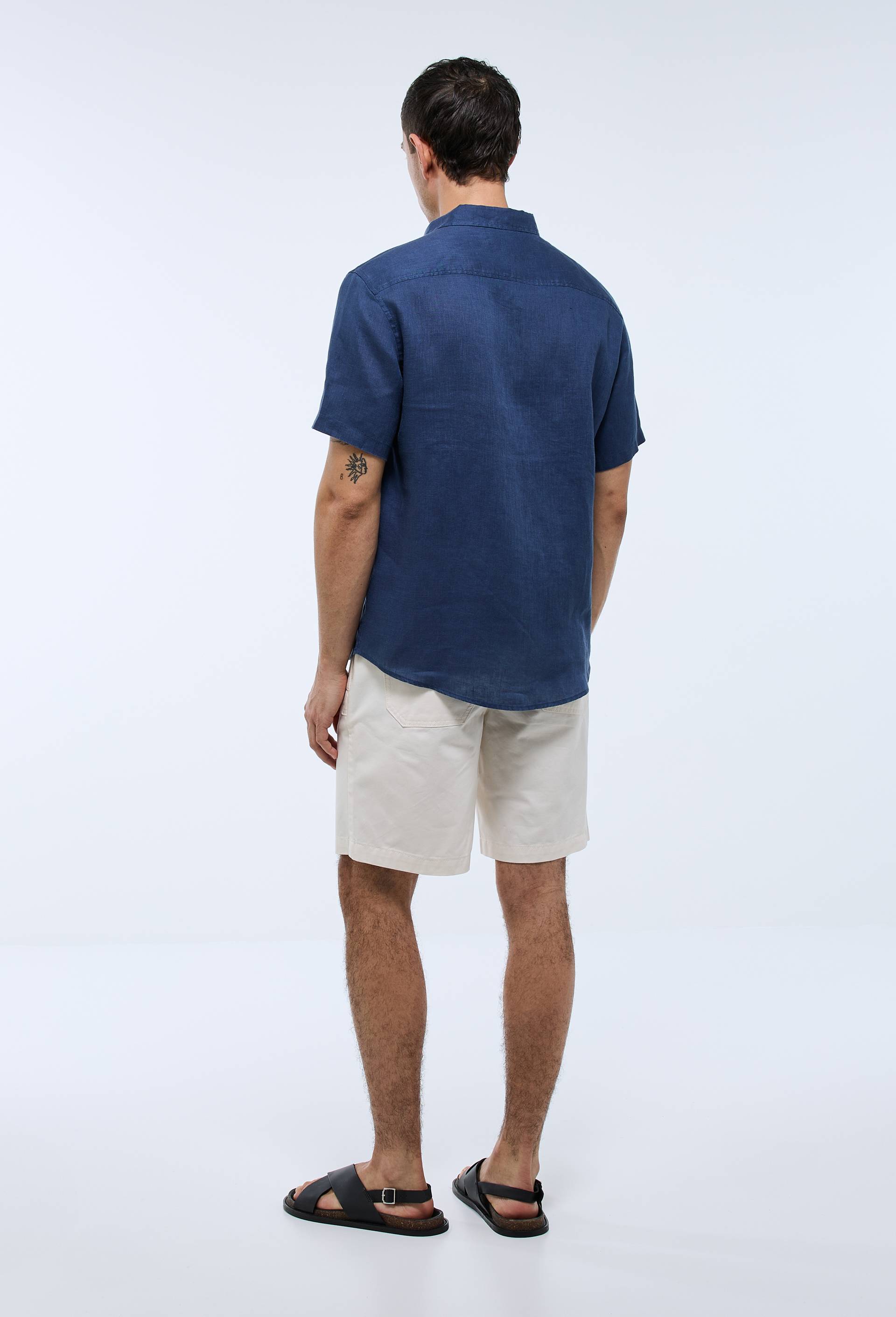 Chemise manches courtes en lin, Bleu fonc&eacute;, large image number 1.0