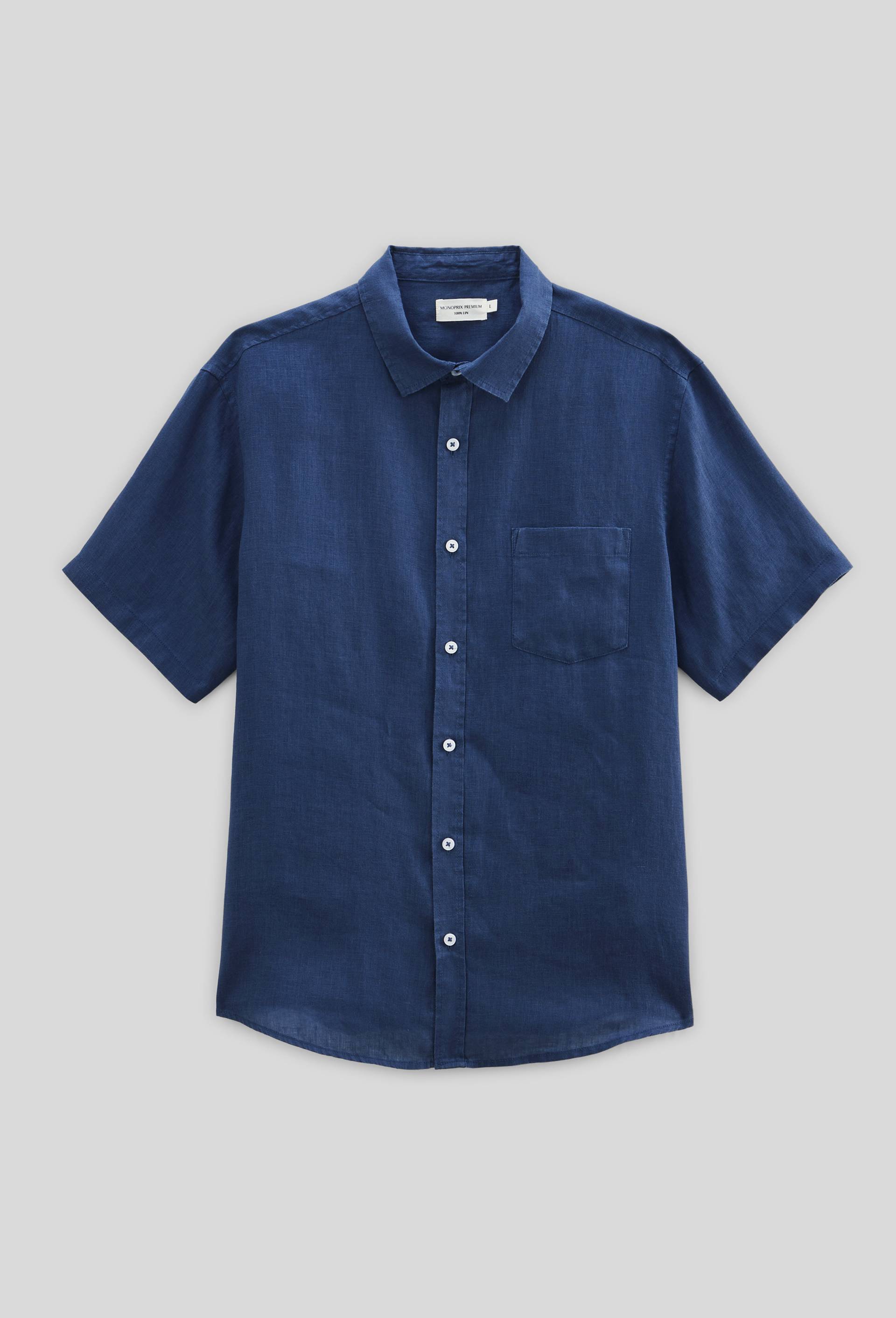 Chemise manches courtes en lin, Bleu fonc&eacute;, large image number 2.0