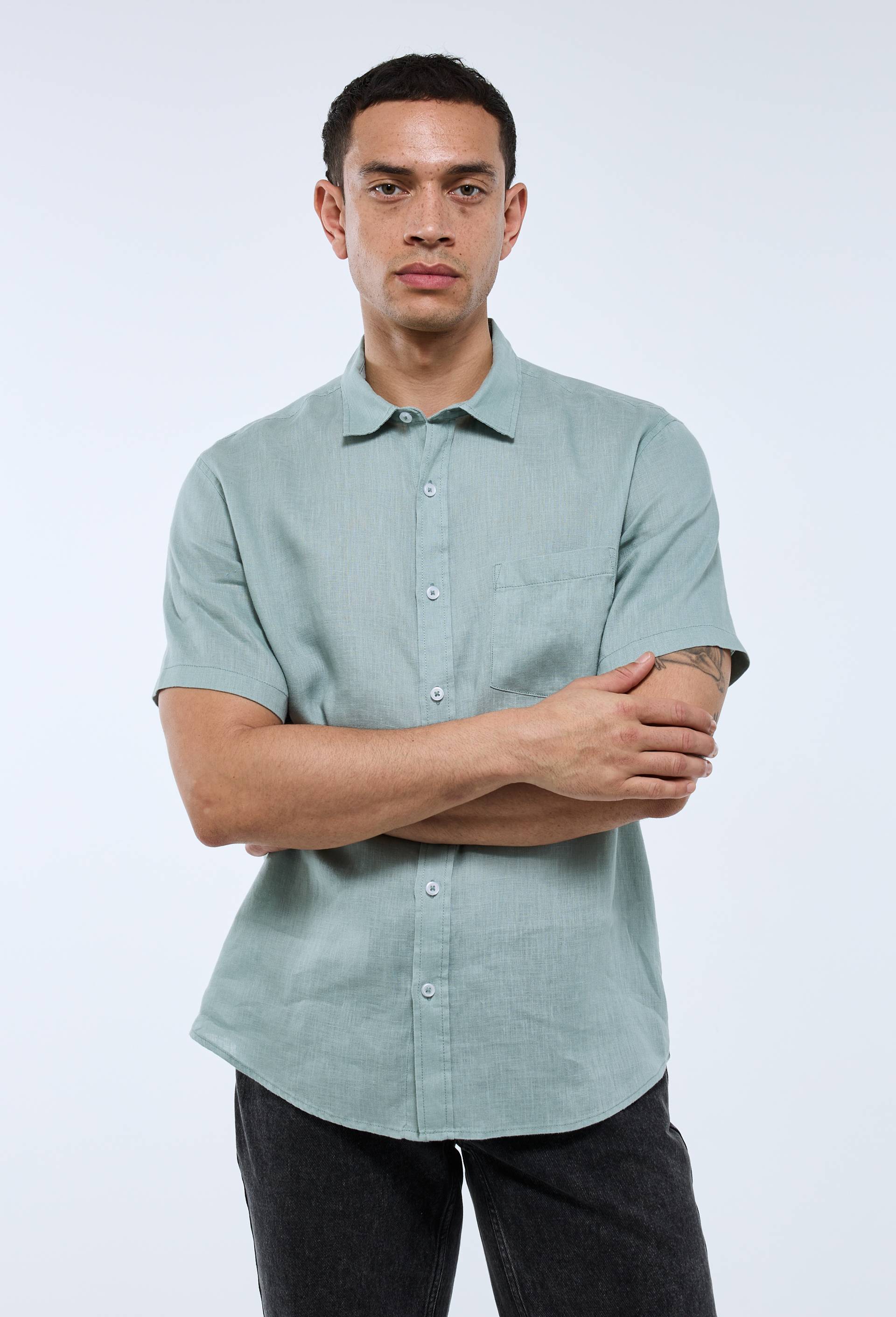 Chemise manches courtes en lin, Vert clair, large image number 0