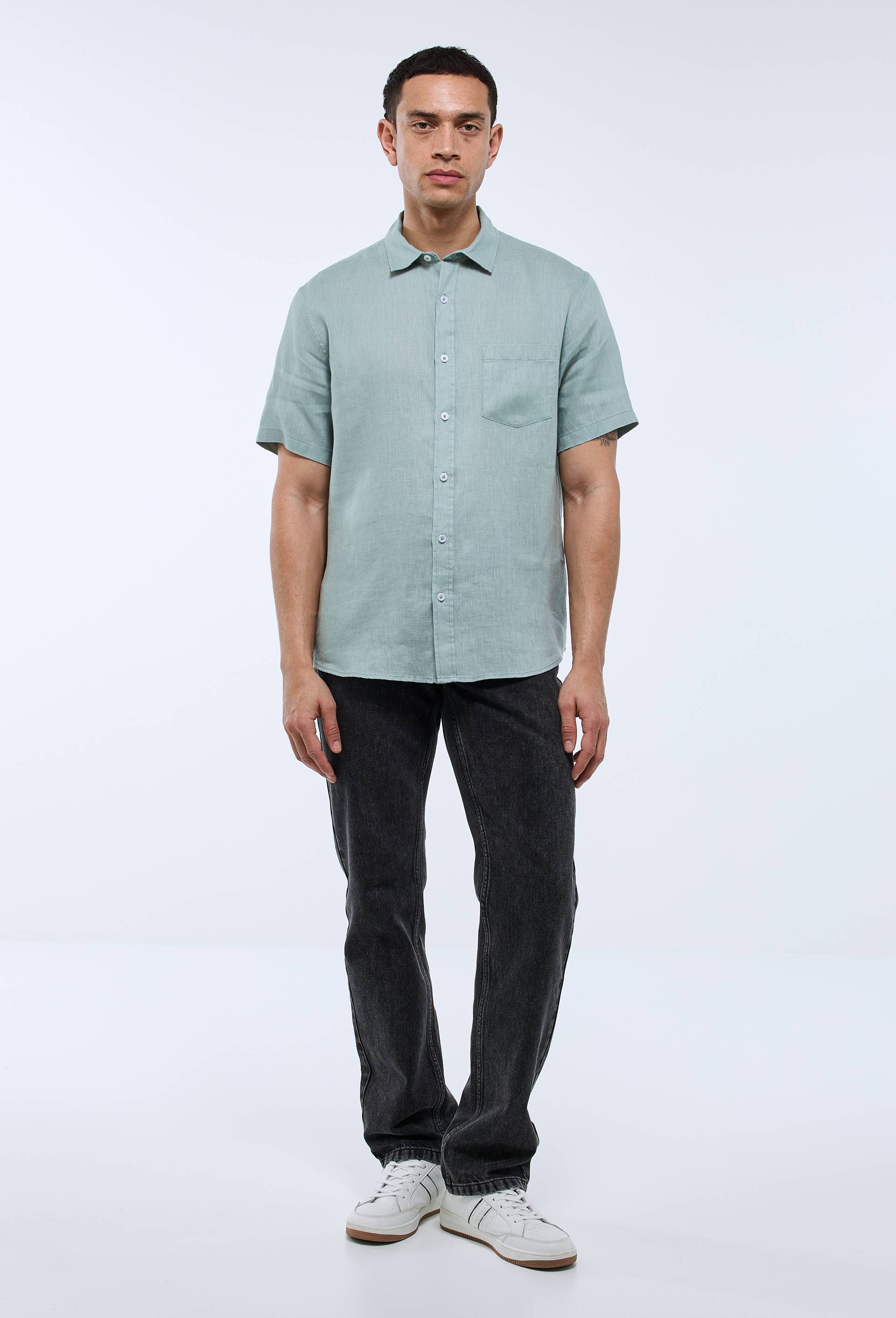 Chemise manches courtes en lin, Vert clair, large image number 1