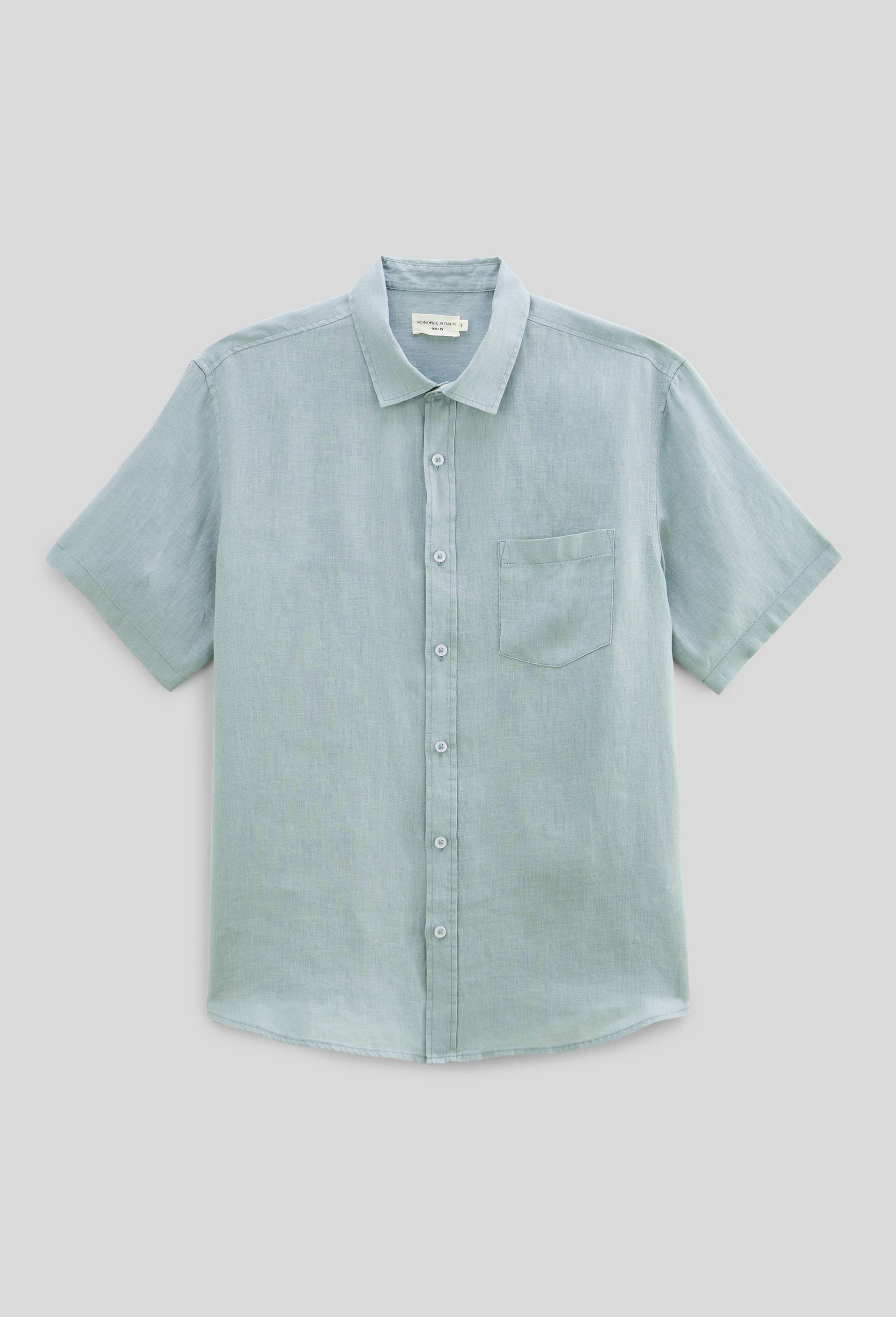Chemise manches courtes en lin, Vert clair, large image number 3.0