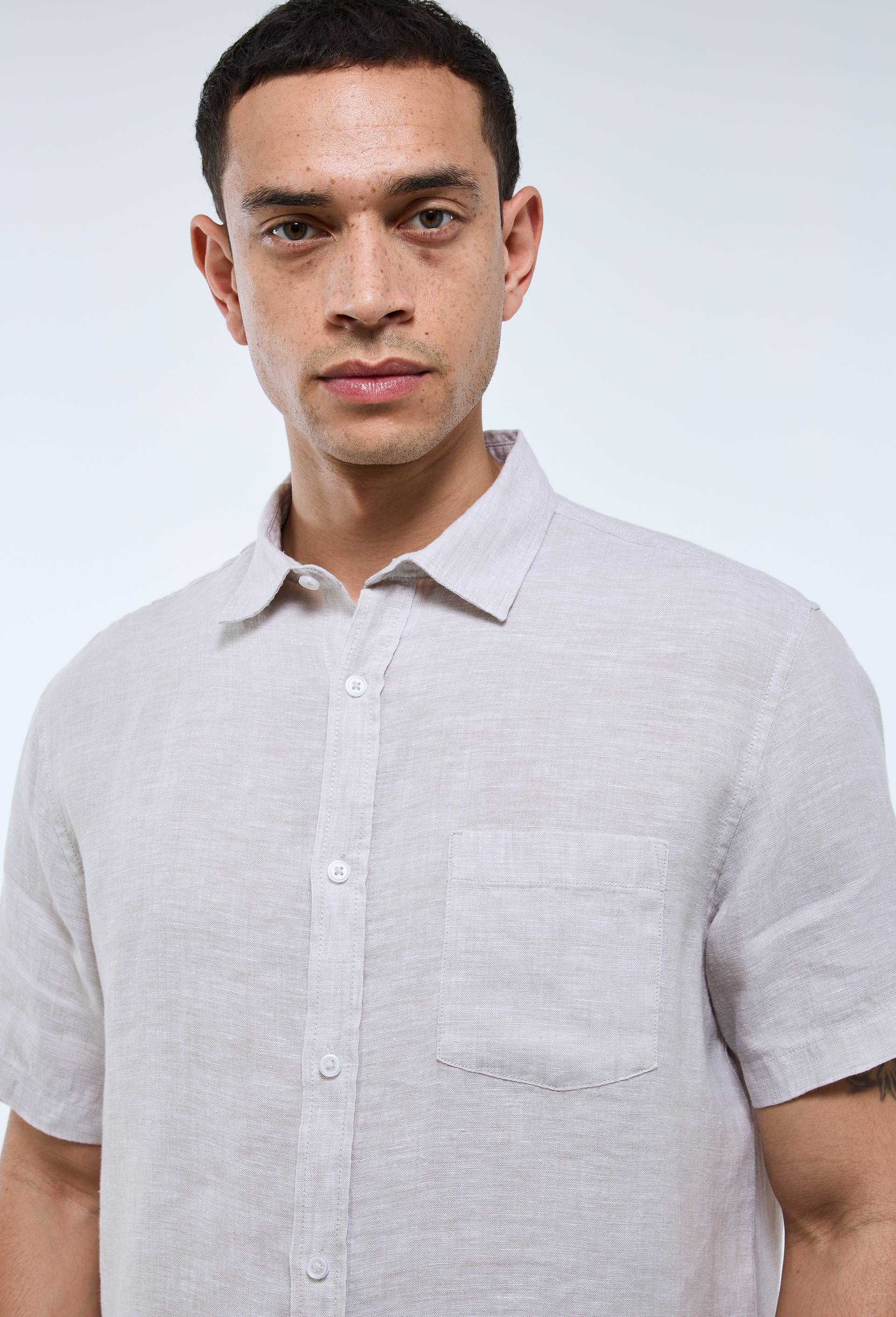 Chemise manches courtes en lin, Beige clair, large image number 0