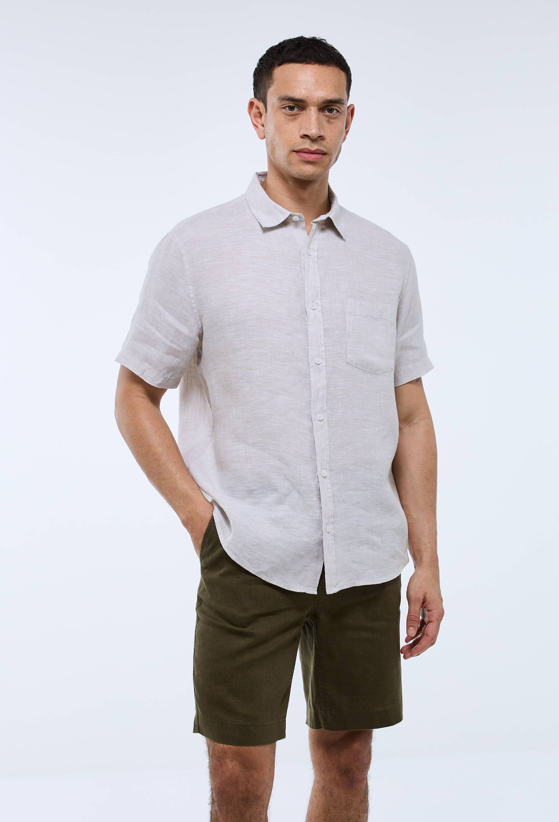 Chemise manches courtes en lin, Beige clair, large image number 1