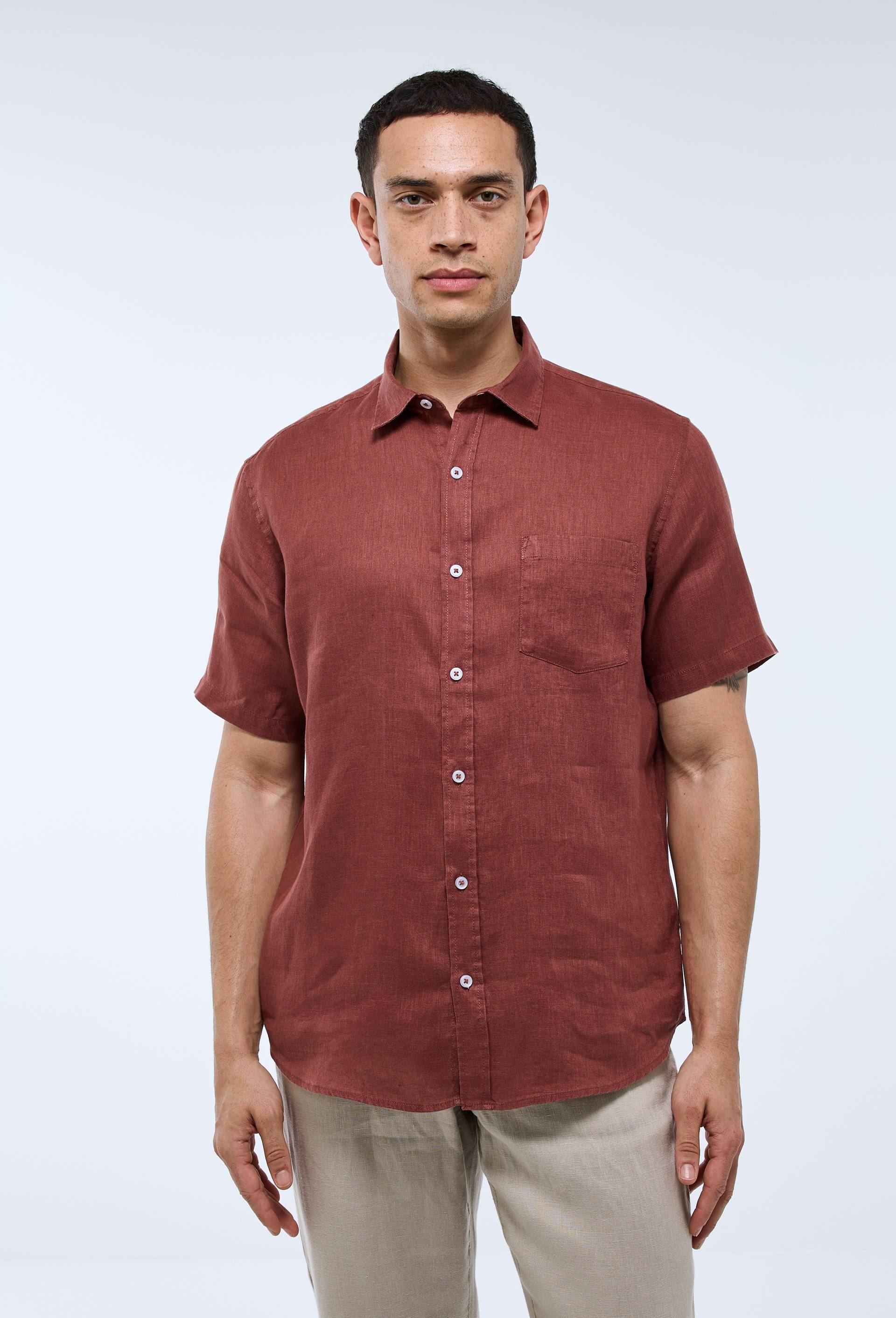 Chemise manches courtes en lin, Brun, large image number 0.0