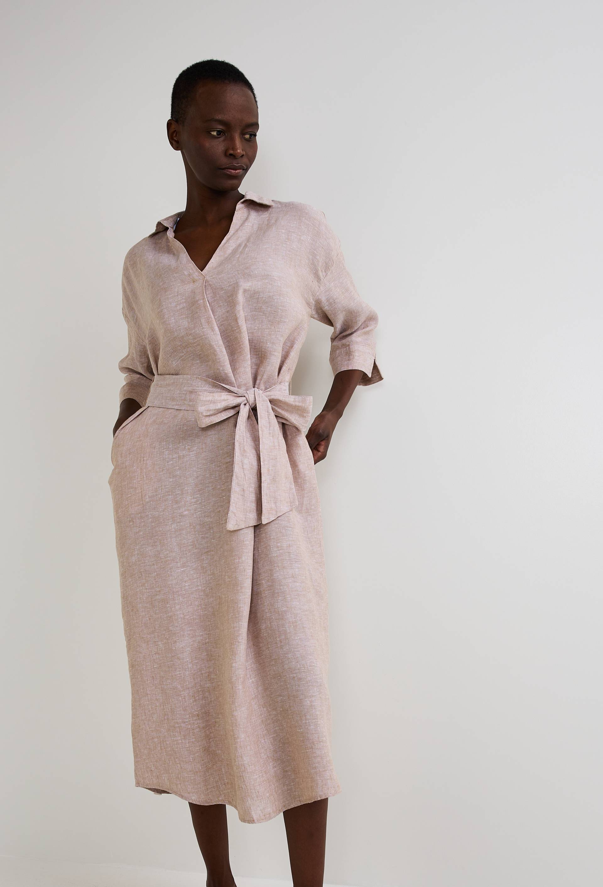Robe courte unie en lin, Beige, large image number 0