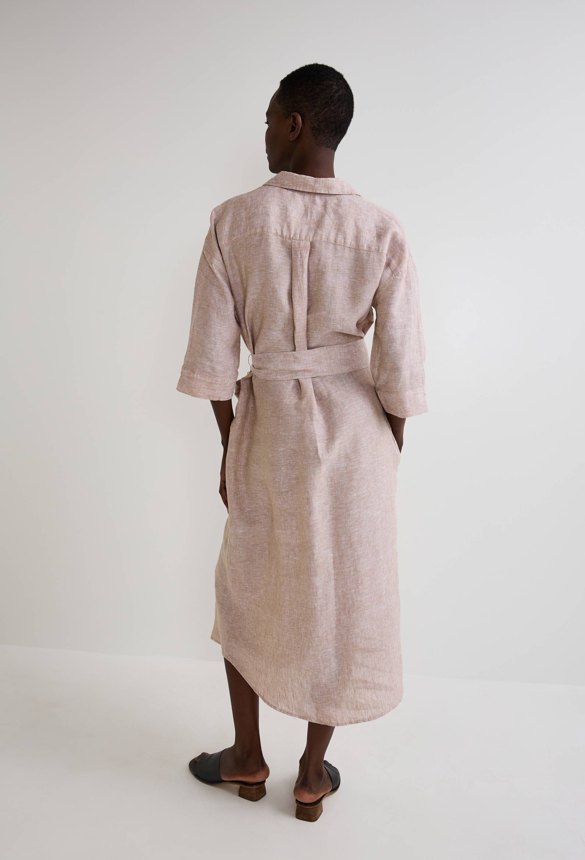 Robe courte unie en lin, Beige, large image number 1