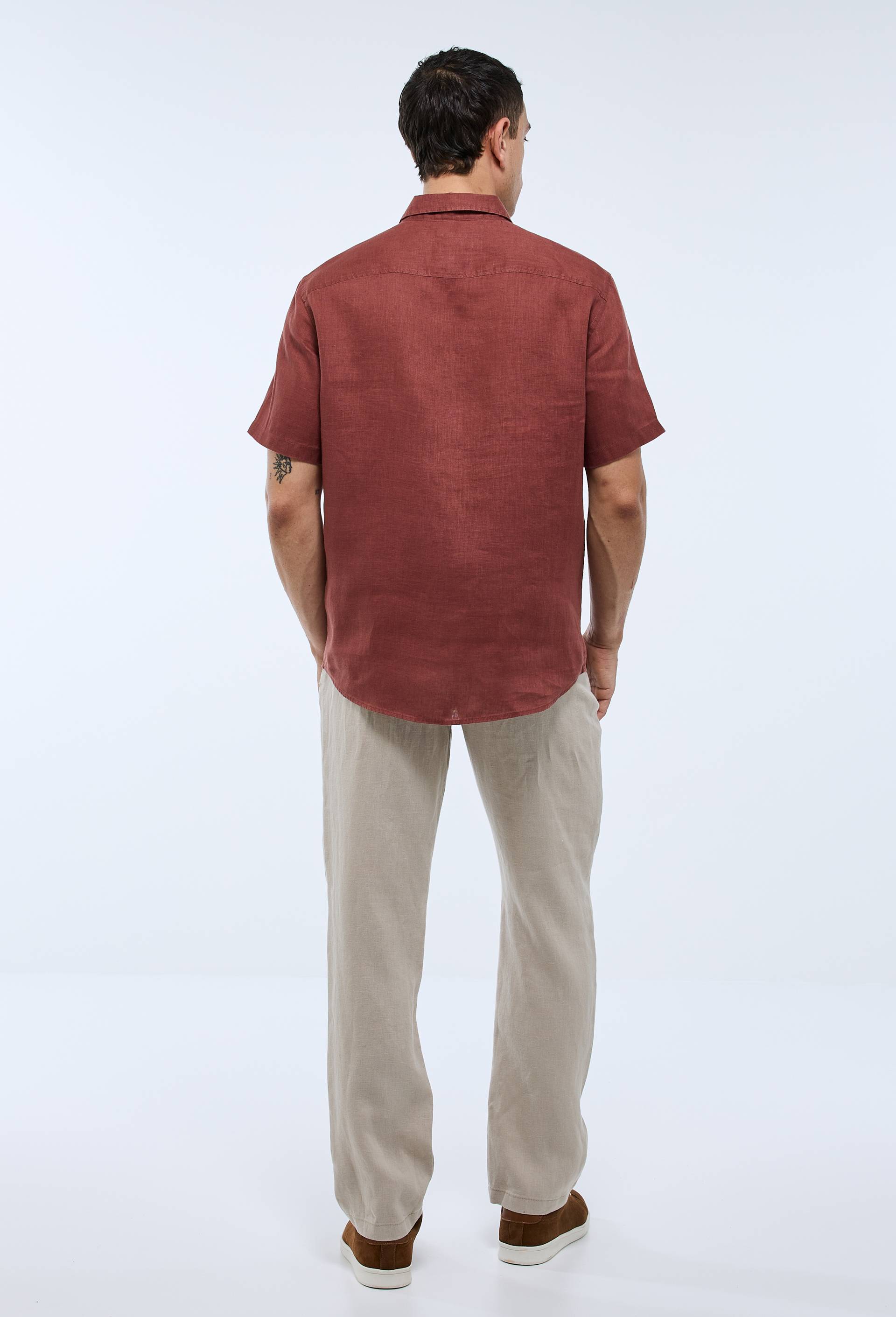 Pantalon boutonn&eacute; en lin, Beige clair, large image number 1