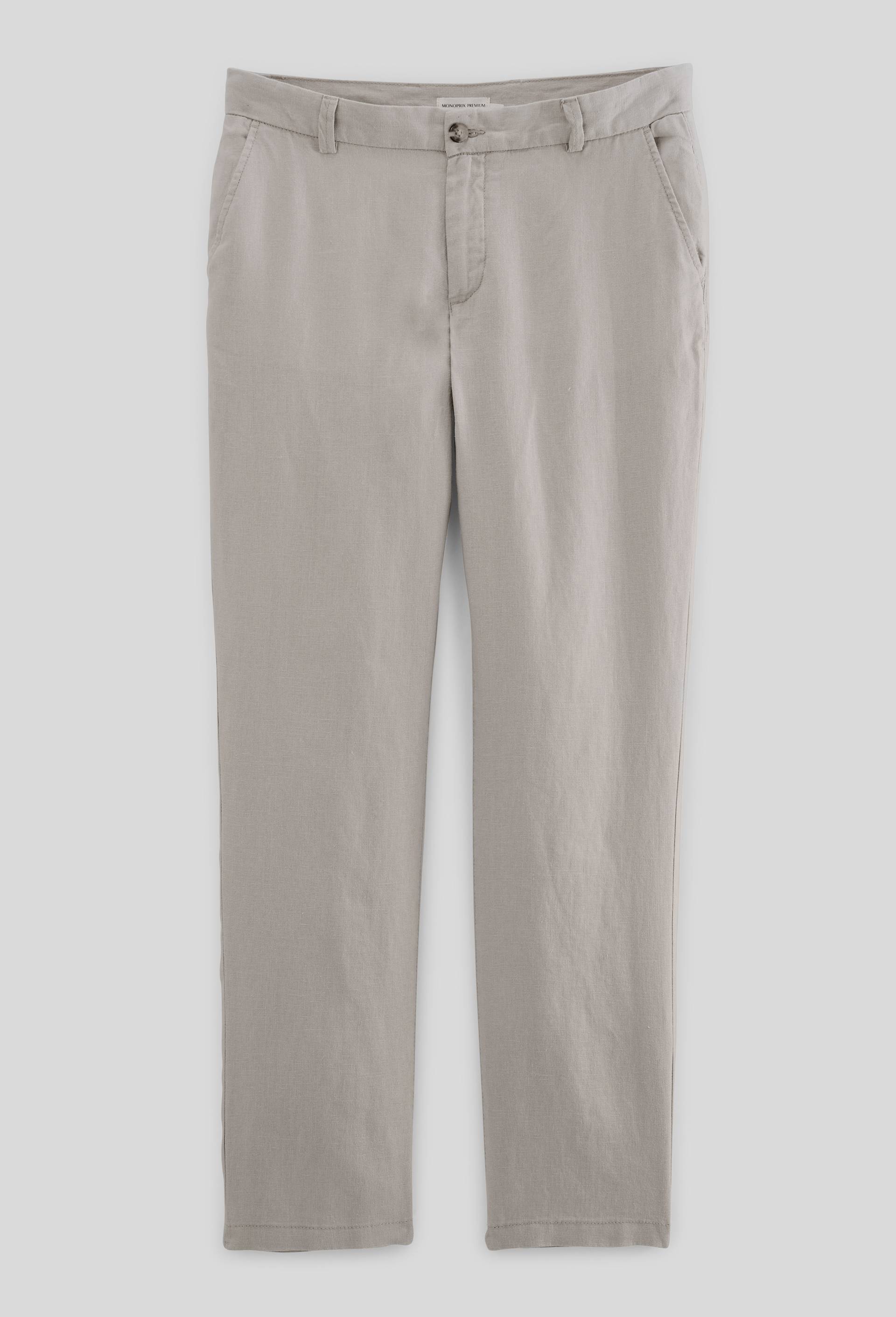 Pantalon boutonn&eacute; en lin, Beige clair, large image number 2