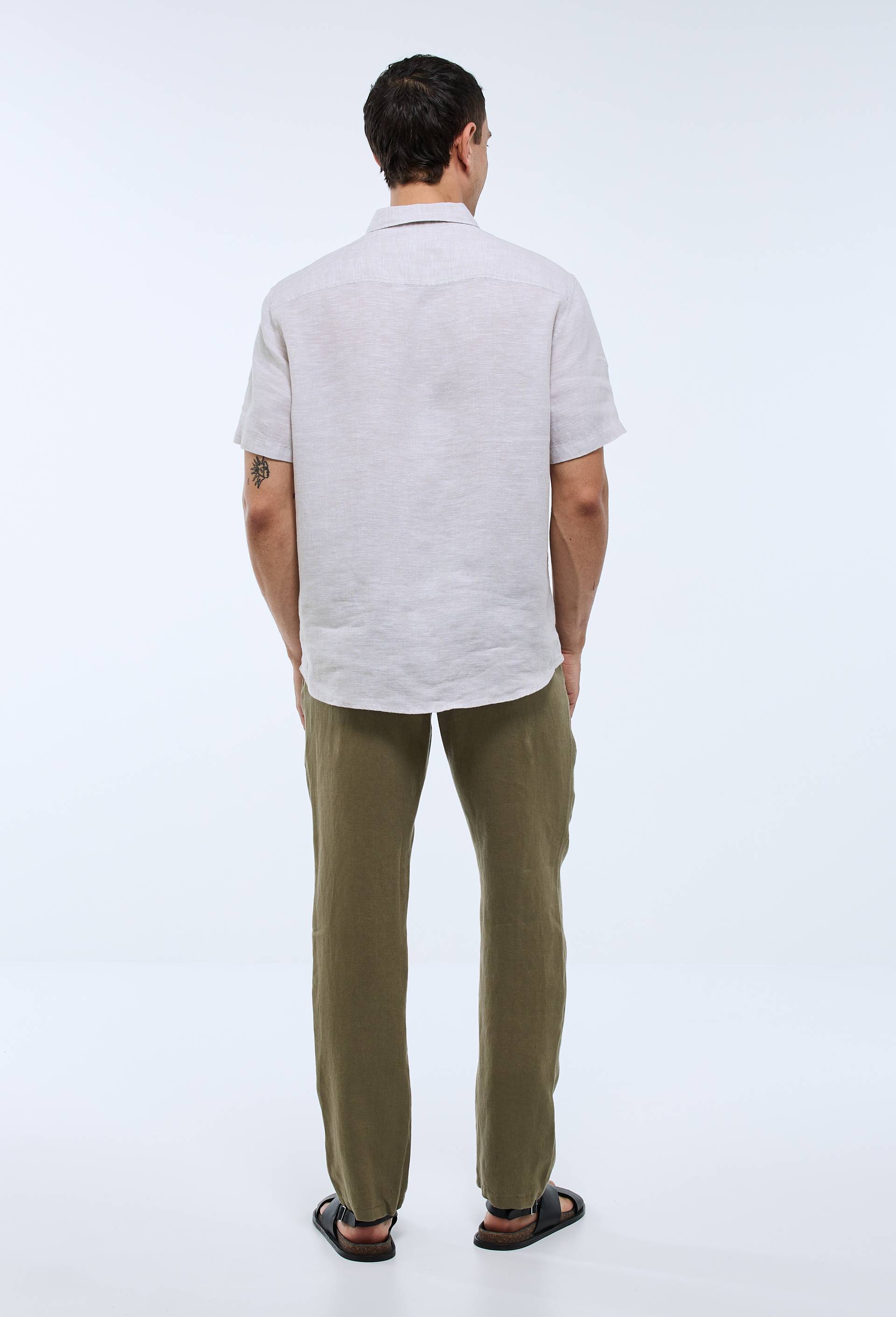 Pantalon boutonné en lin, Vert foncé, large image number 1