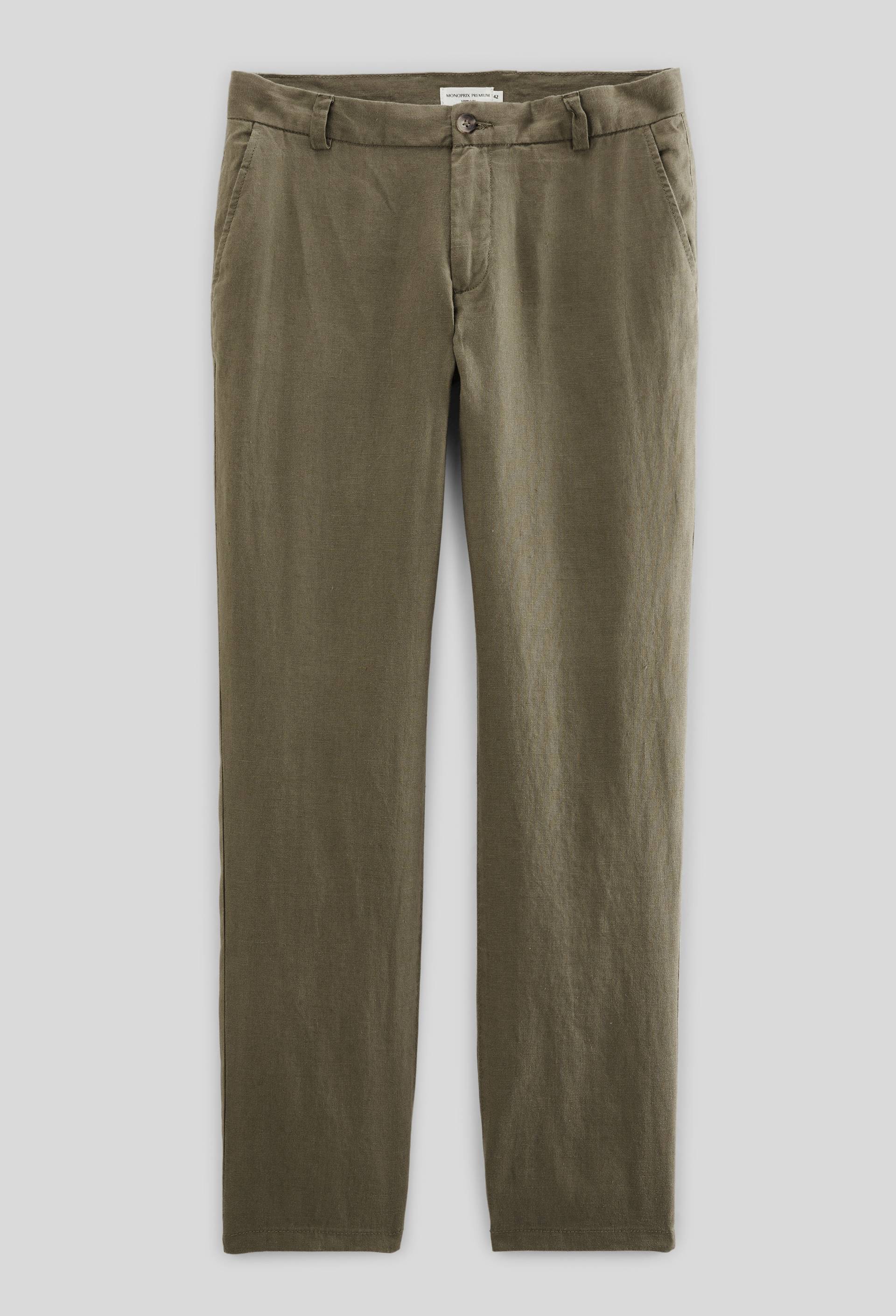Pantalon boutonné en lin, Vert foncé, large image number 2.0