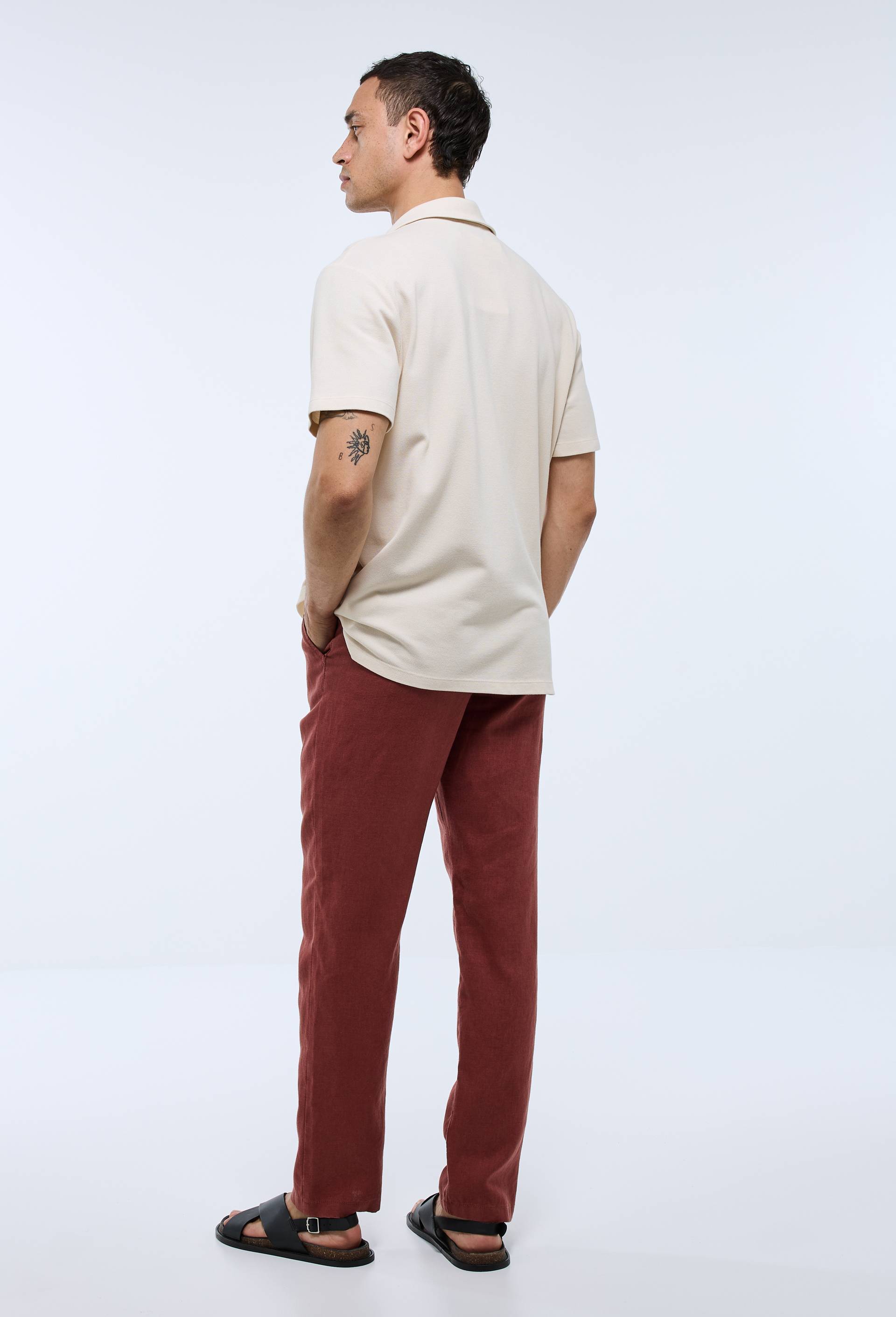 Pantalon boutonné en lin, Brun, large image number 1.0