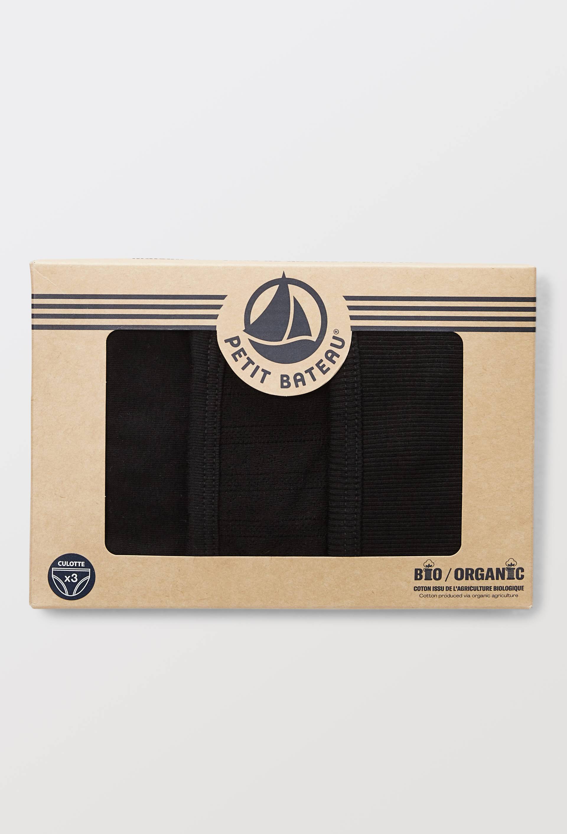 Lot de 3 culottes midi en coton BIO Petit Bateau, certifi&eacute; OEKO-TEX, Noir, large image number 0.0