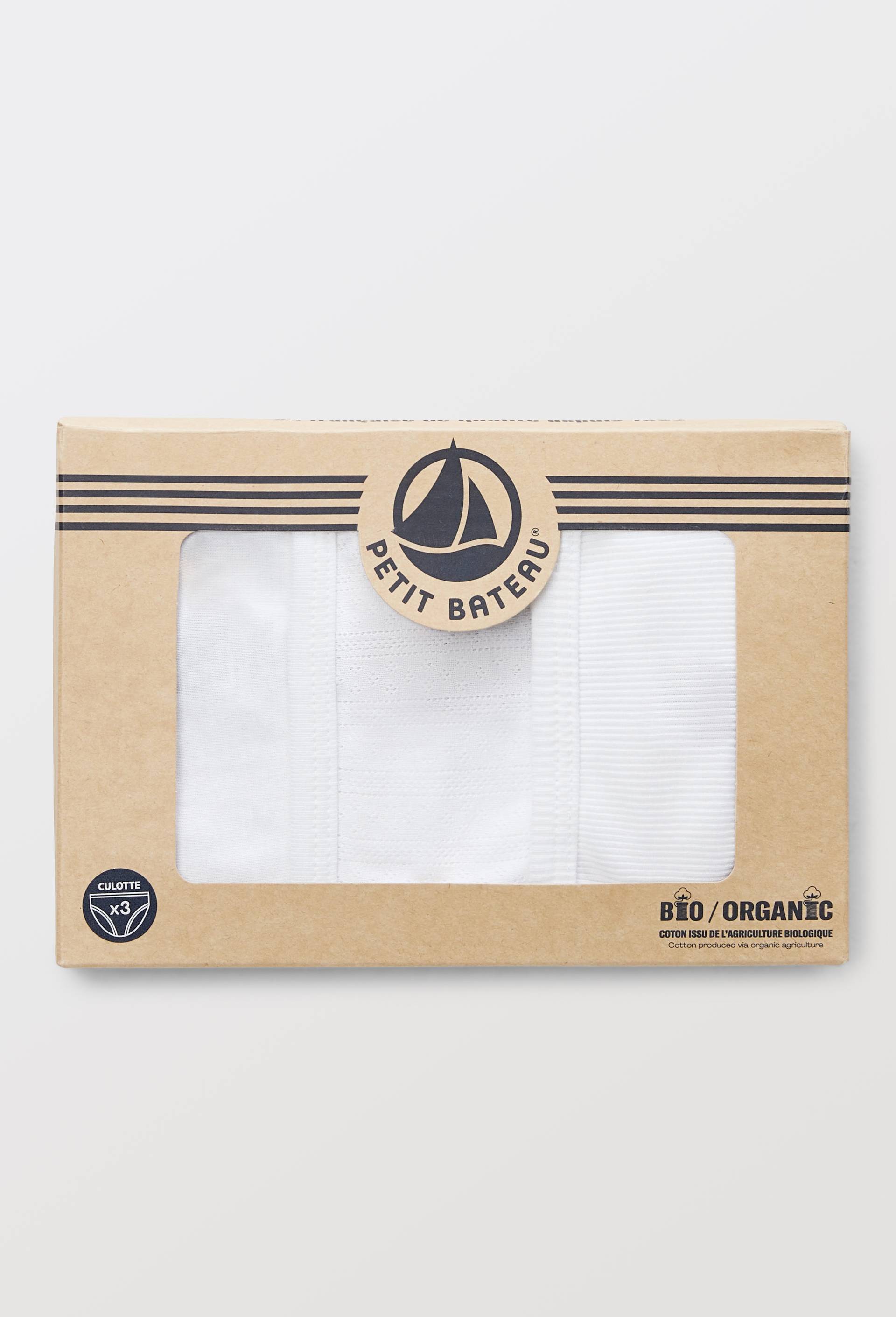 Lot de 3 culottes midi en coton BIO Petit Bateau, certifi&eacute; OEKO-TEX, Blanc, swatch image