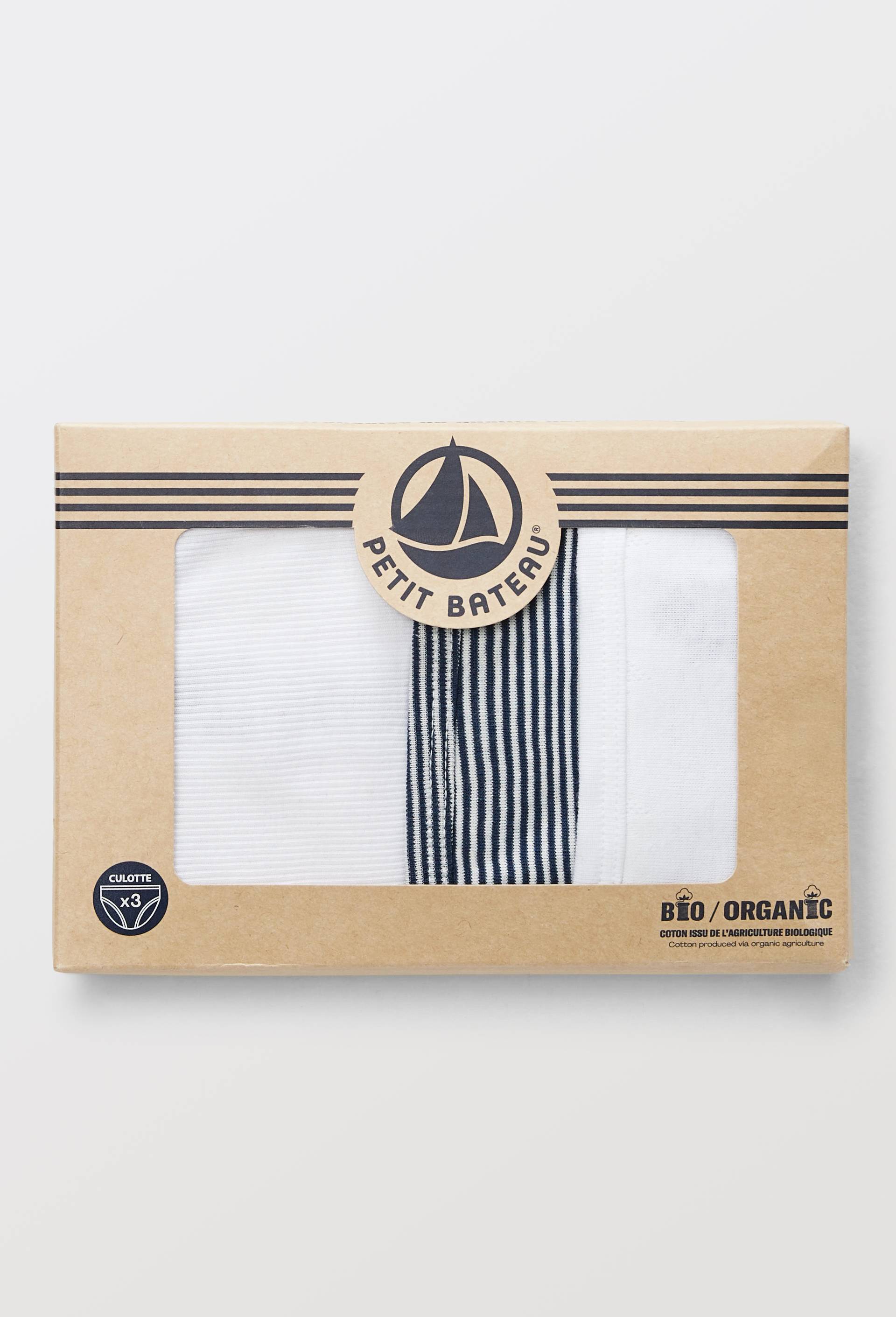 Lot de 3 culottes midi en coton BIO Petit Bateau, certifi&eacute; OEKO-TEX, Bleu fonc&eacute;, large image number 1.0
