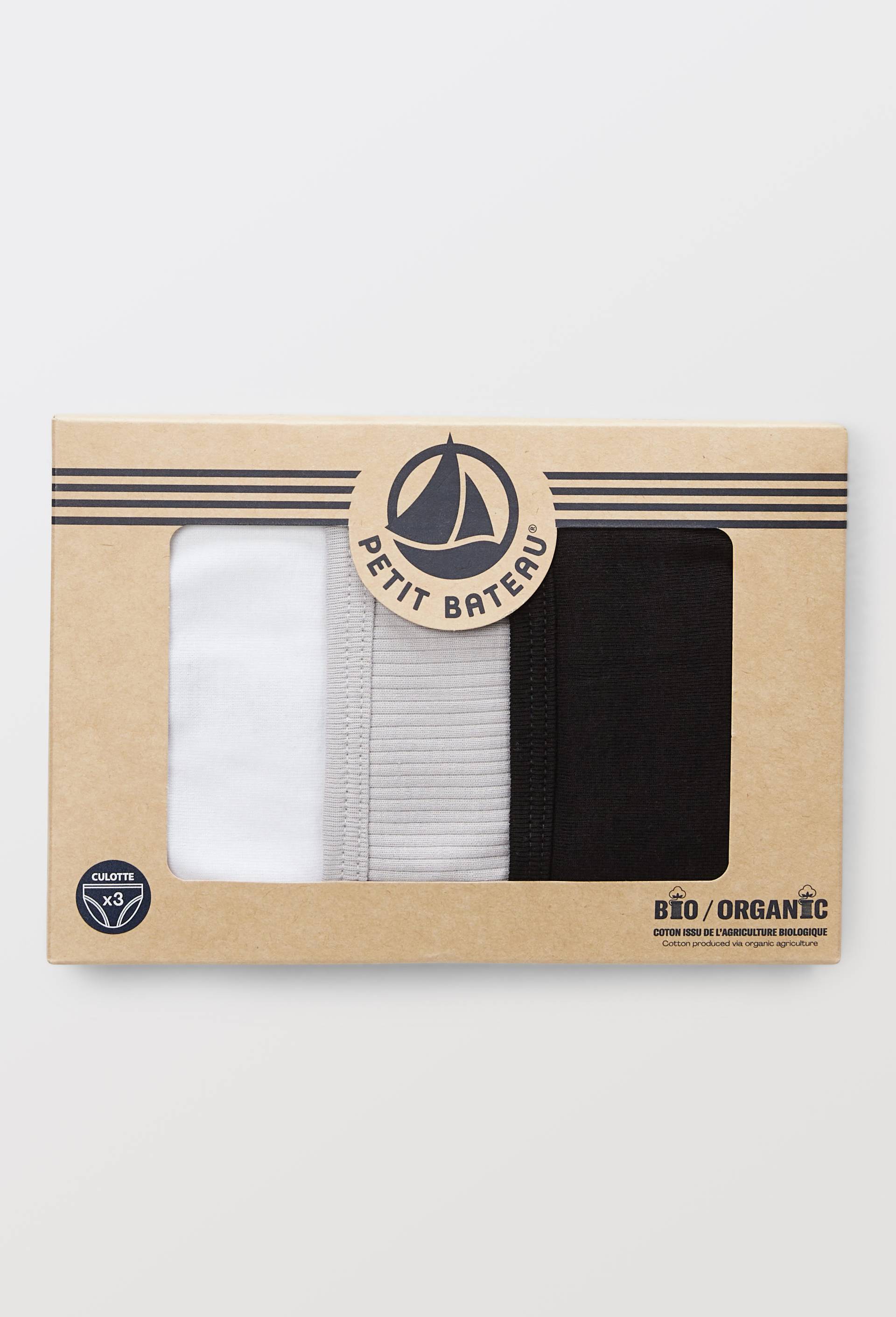 Lot de 3 culottes en coton BIO Petit Bateau, certifi&eacute; OEKO-TEX, Gris, large image number 1.0