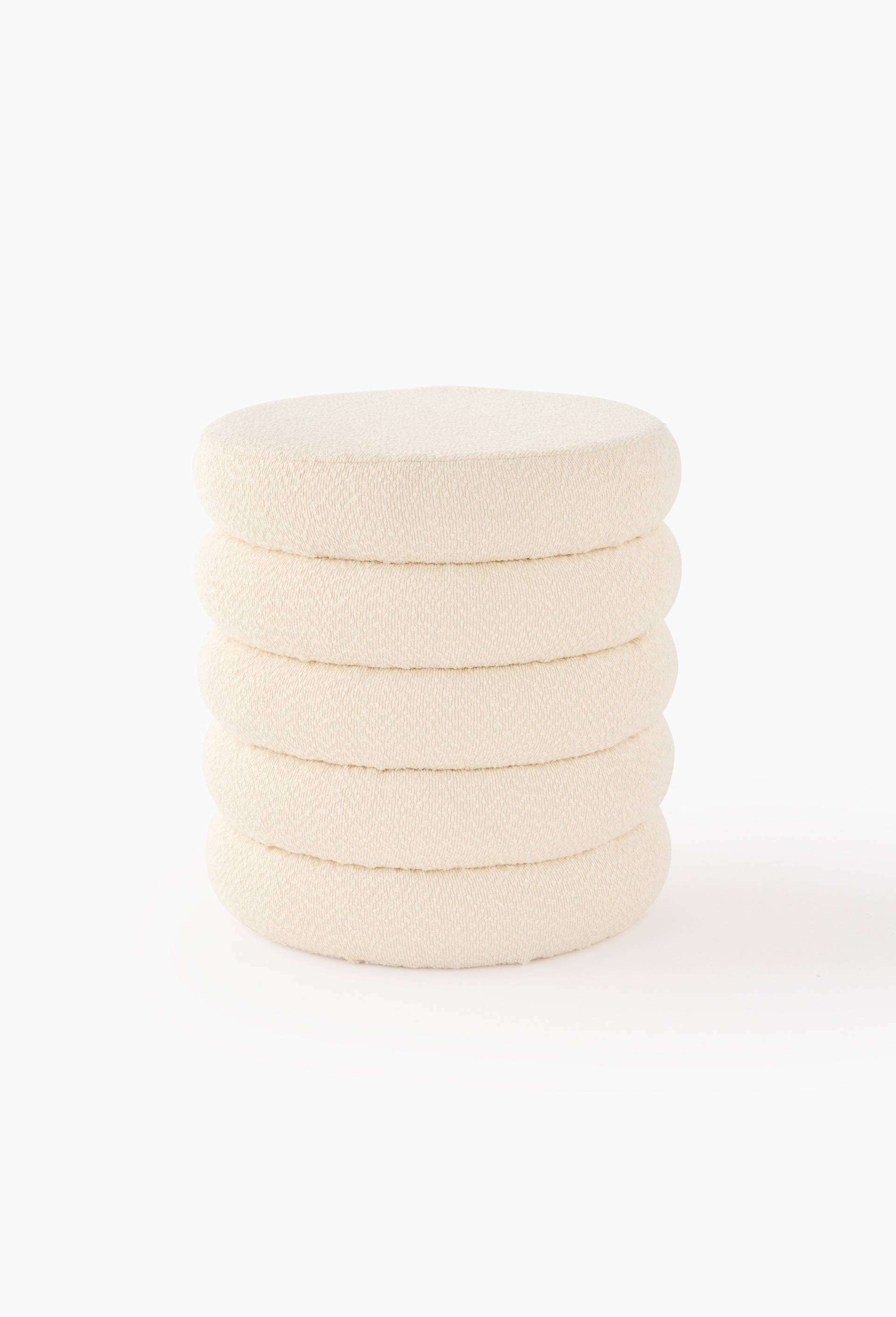 Pouf coffre effet gratt&eacute;, D42xH41cm, en polyester, Ecru, large image number 0