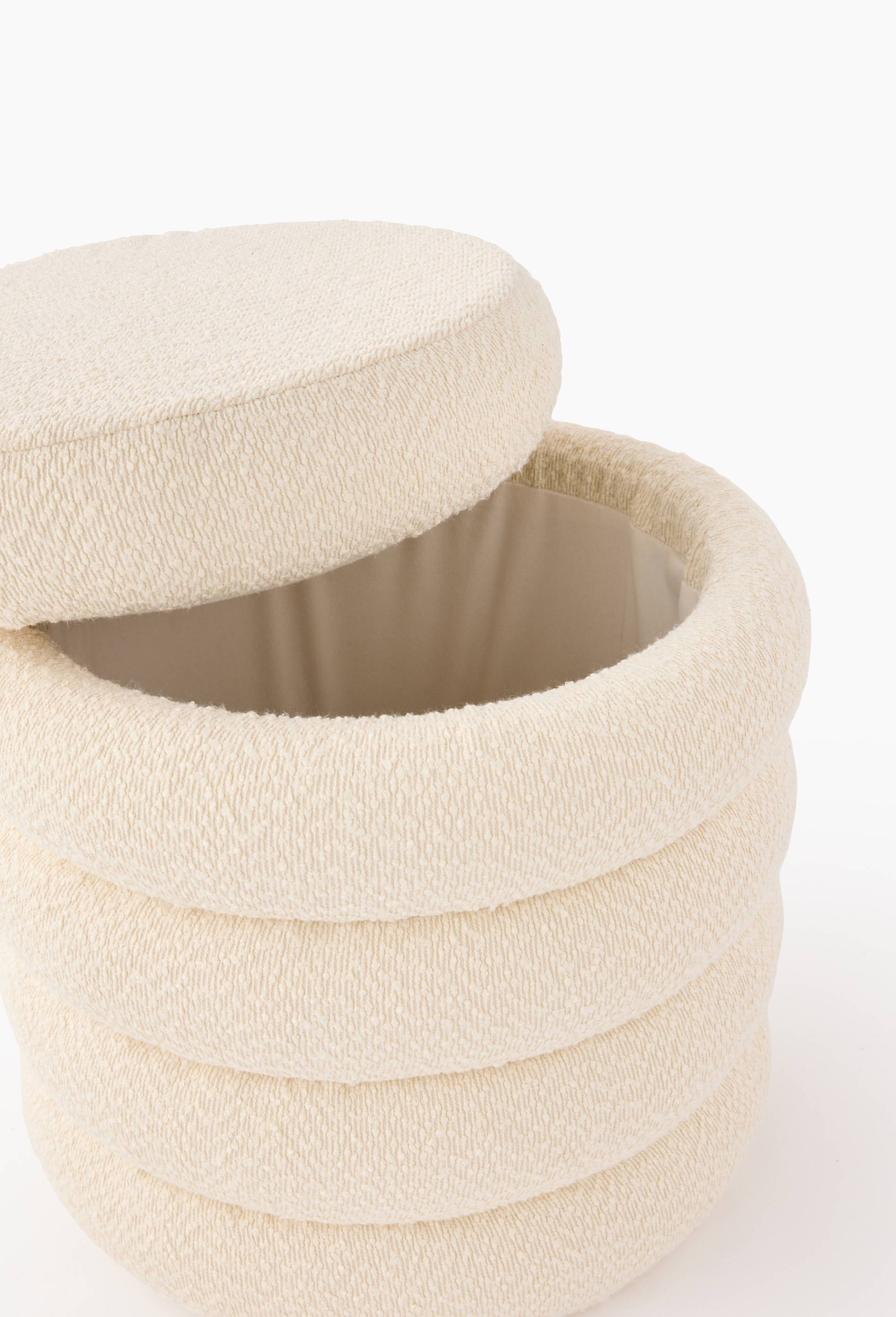 Pouf coffre effet gratt&eacute;, D42xH41cm, en polyester, Ecru, large image number 1