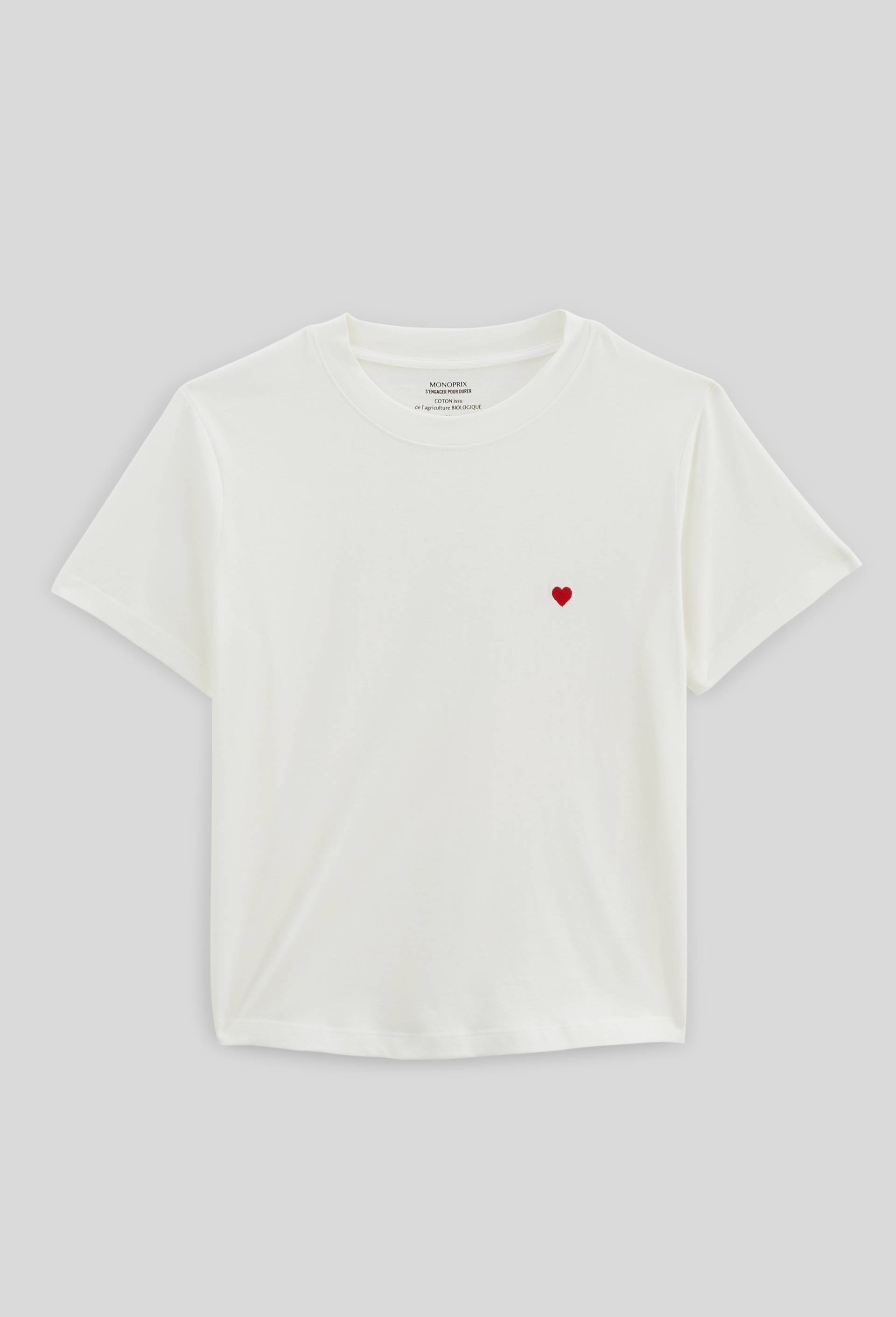 T-shirt col rond broderie coeur, Ecru, large image number 3