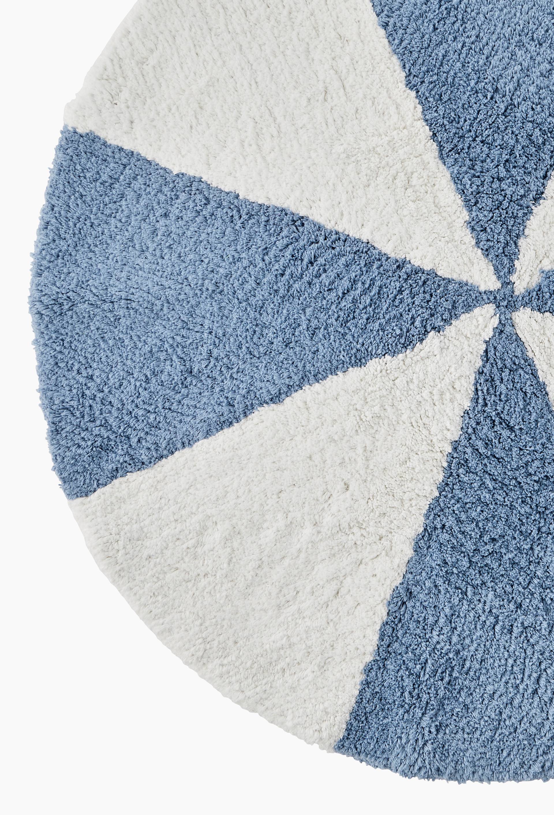 Tapis rond bicolore, bleu, D90 cm, 100% coton, Bleu, large image number 1