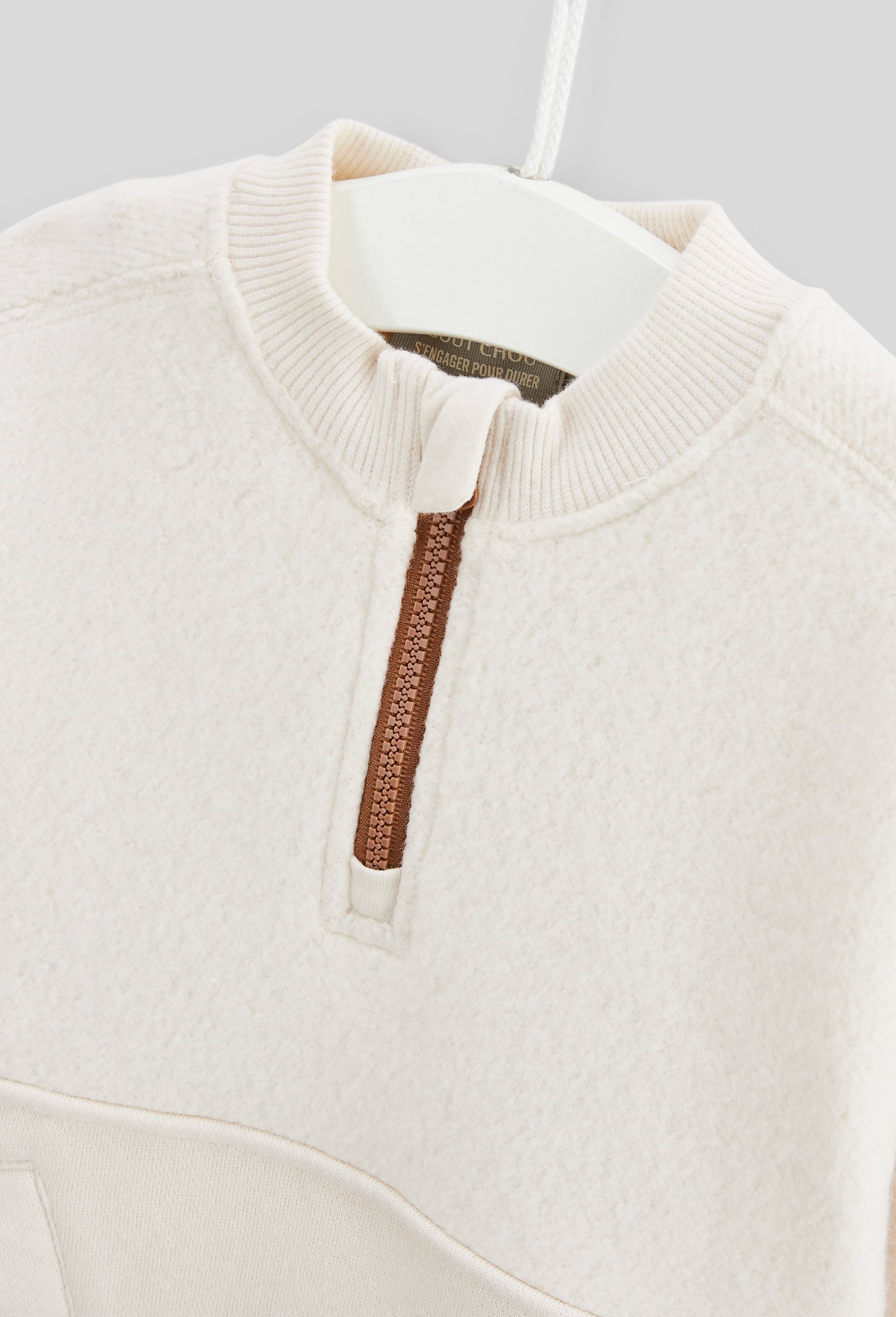Sweat col zippé uni contenant du coton, Beige clair, large image number 2